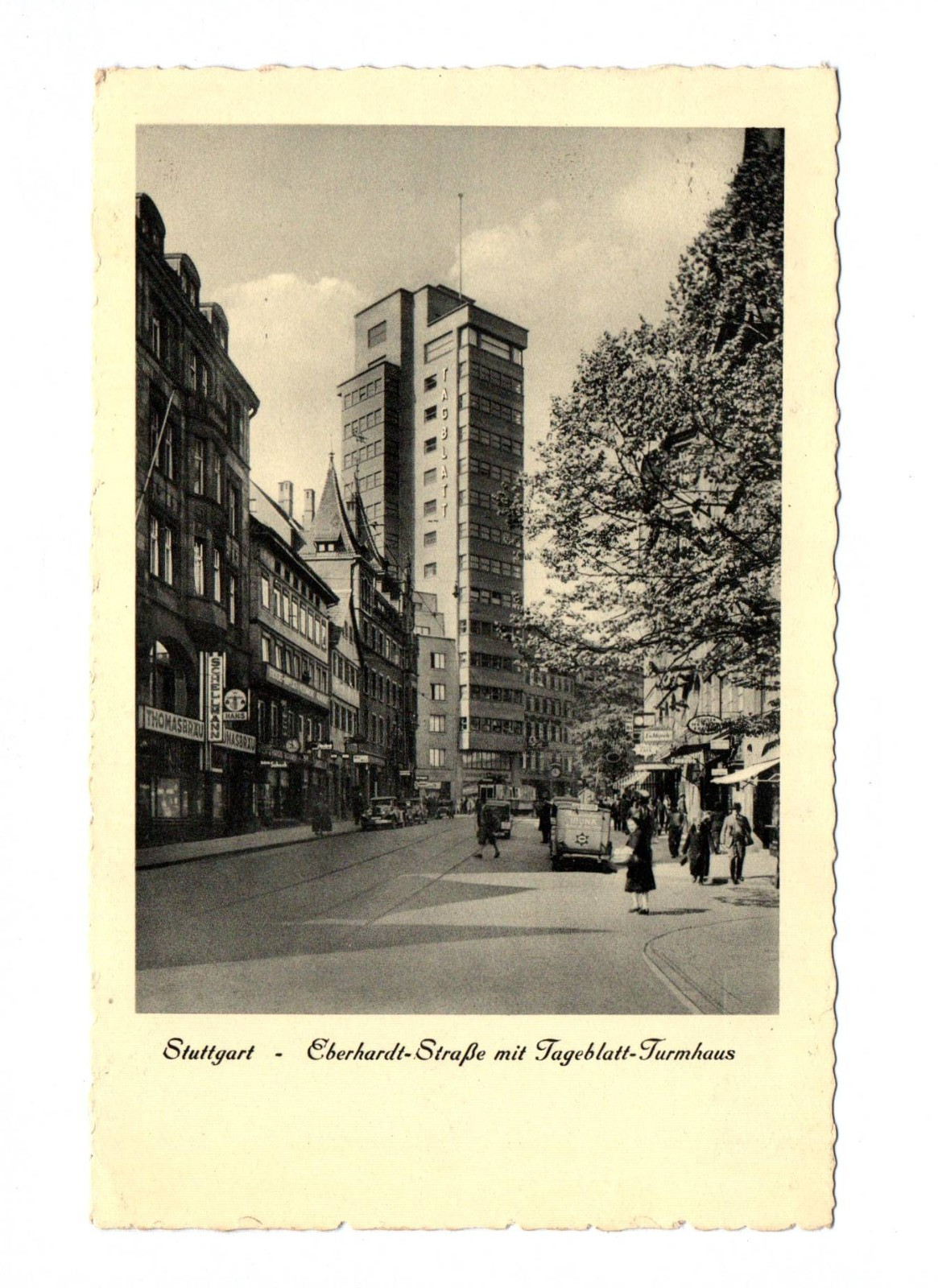 Postcard Stuttgart Eberhardt Street with Diary Tower House 1936