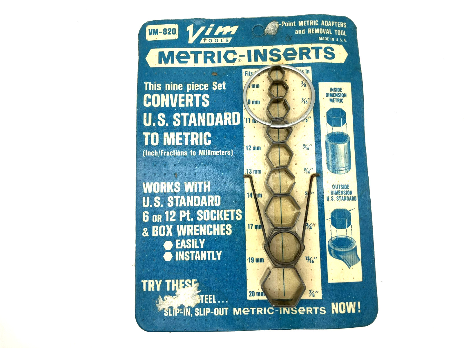 Vintage Vim Tools METRIC INSERTS 9 Piece Metric Adaptors & Removal Tool VM-820