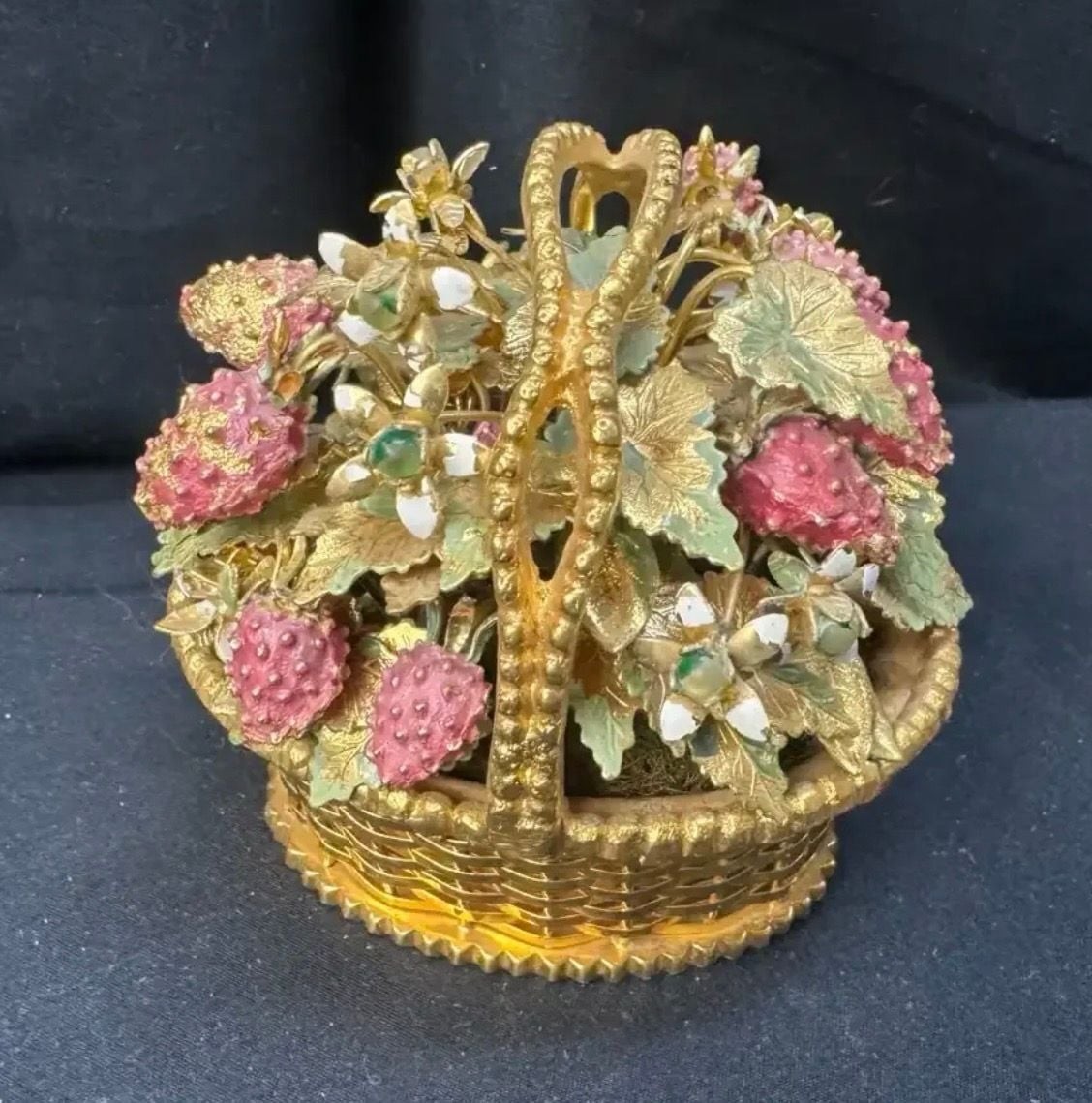 Jane Hutcheson Gorham Fleurs des Siecles Enameled Metal Strawberry Flower Basket