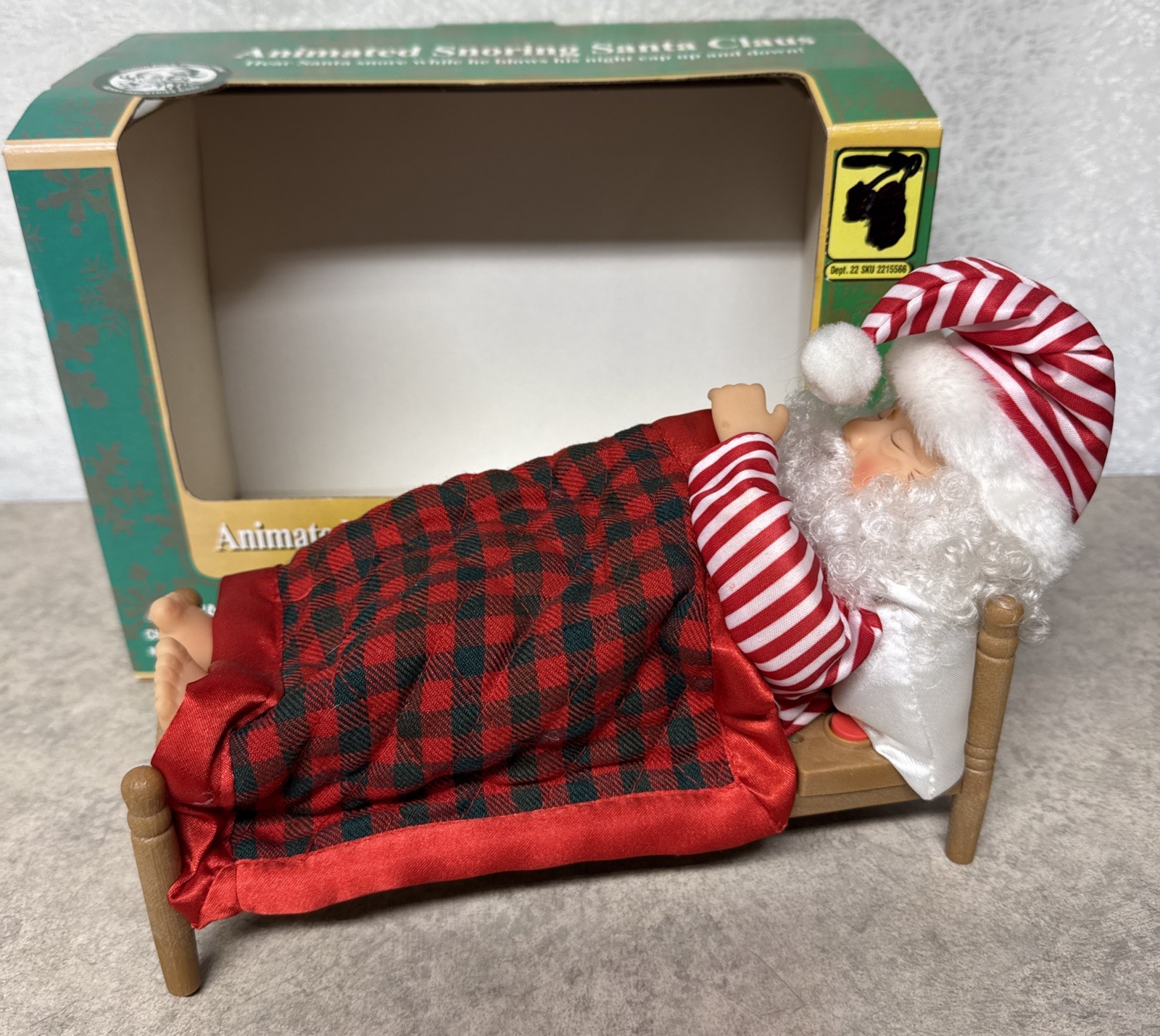 Vntg Gemmy Animated Snoring Santa Claus in Bed- Tested/Works Original Box CH4
