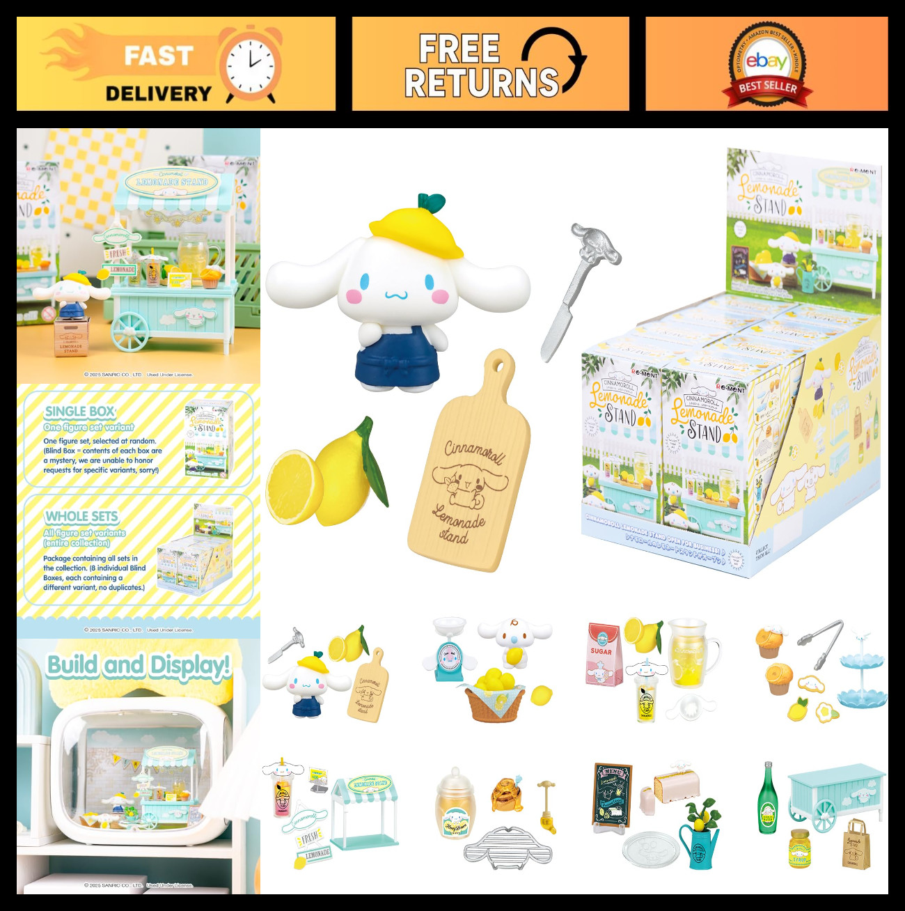 Cute Blind Box Diorama Miniature Figures Set - Cinnamoroll Lemonade Stand, 8 Pc