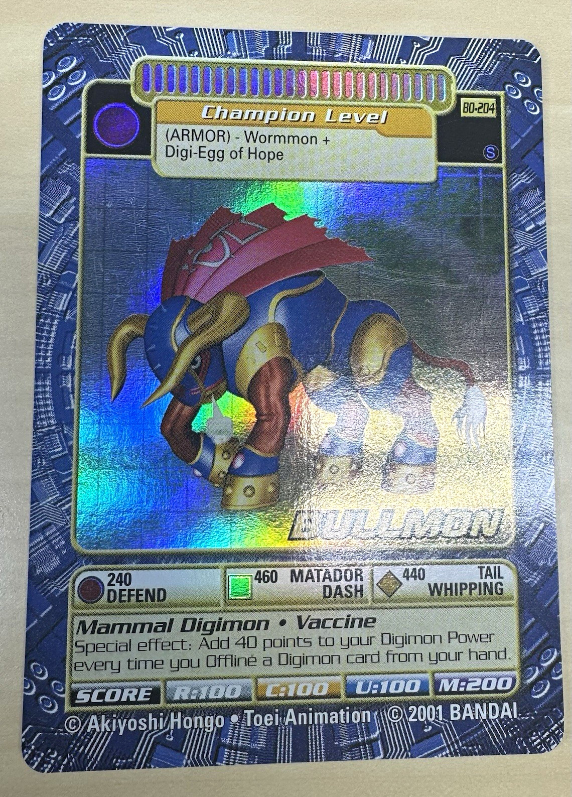 Bandai Digimon Digital Monsters Bullmon BO-204 Holo Trading Card 2001