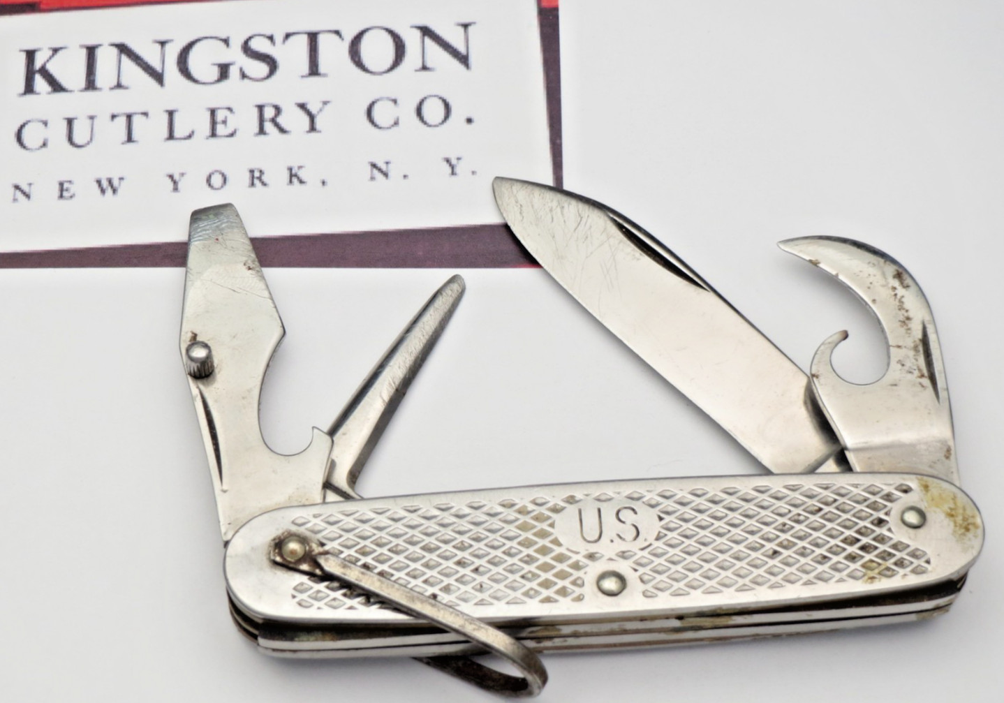 Antique WWII Era Kingston US Army MIL-K  Pocket Knife - RARE - 1945 Brass Liners