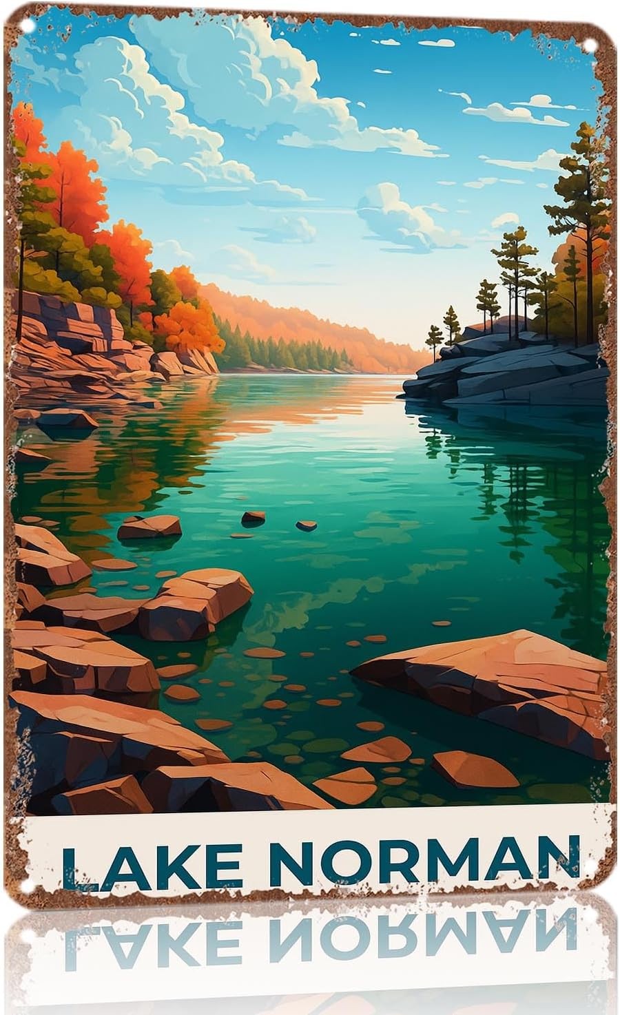 Vintage Lake Norman Landscape Suitable Tin Metal Signs Home Décor 8x12