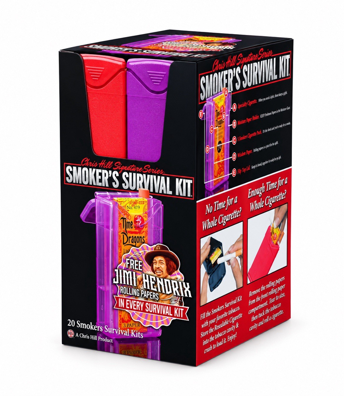 Smoker’s Survival Kits - dugout (20) w/Free Rolling Papers, One-Hitter & Poker