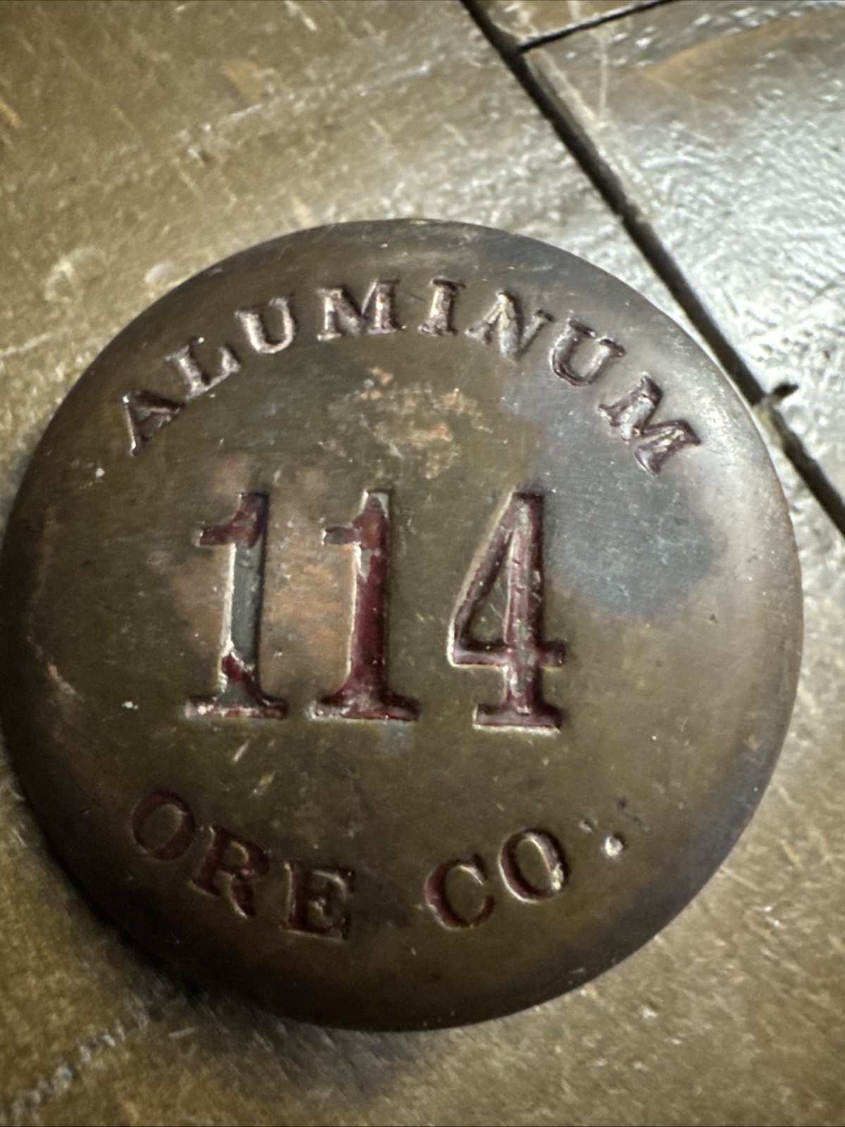 Antique W.I. Aluminum Ore Co Employee Worker Metal ID Badge Mining Mines VTG