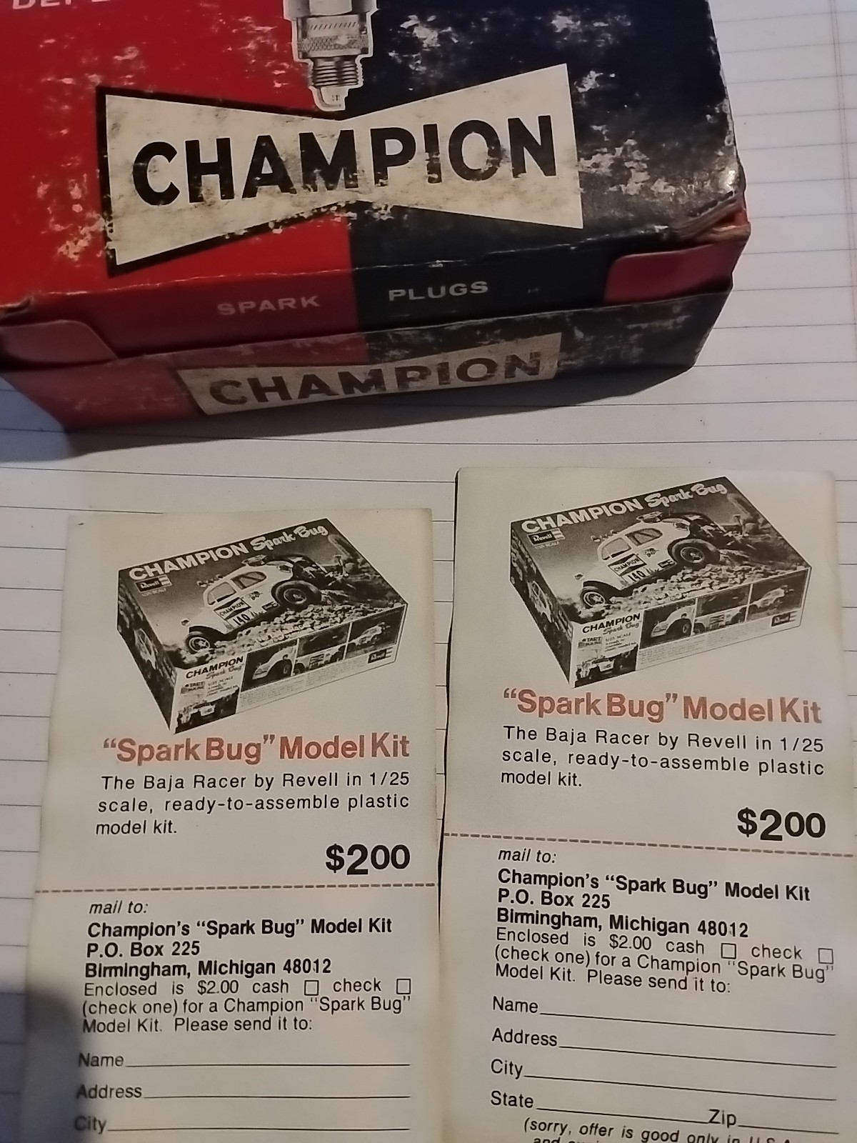 L10 CHAMPION SPARK BUG PLUGS BOX 10 VINTAGE WARRANTY CARD MAIL-IN SPARK BUG 1972