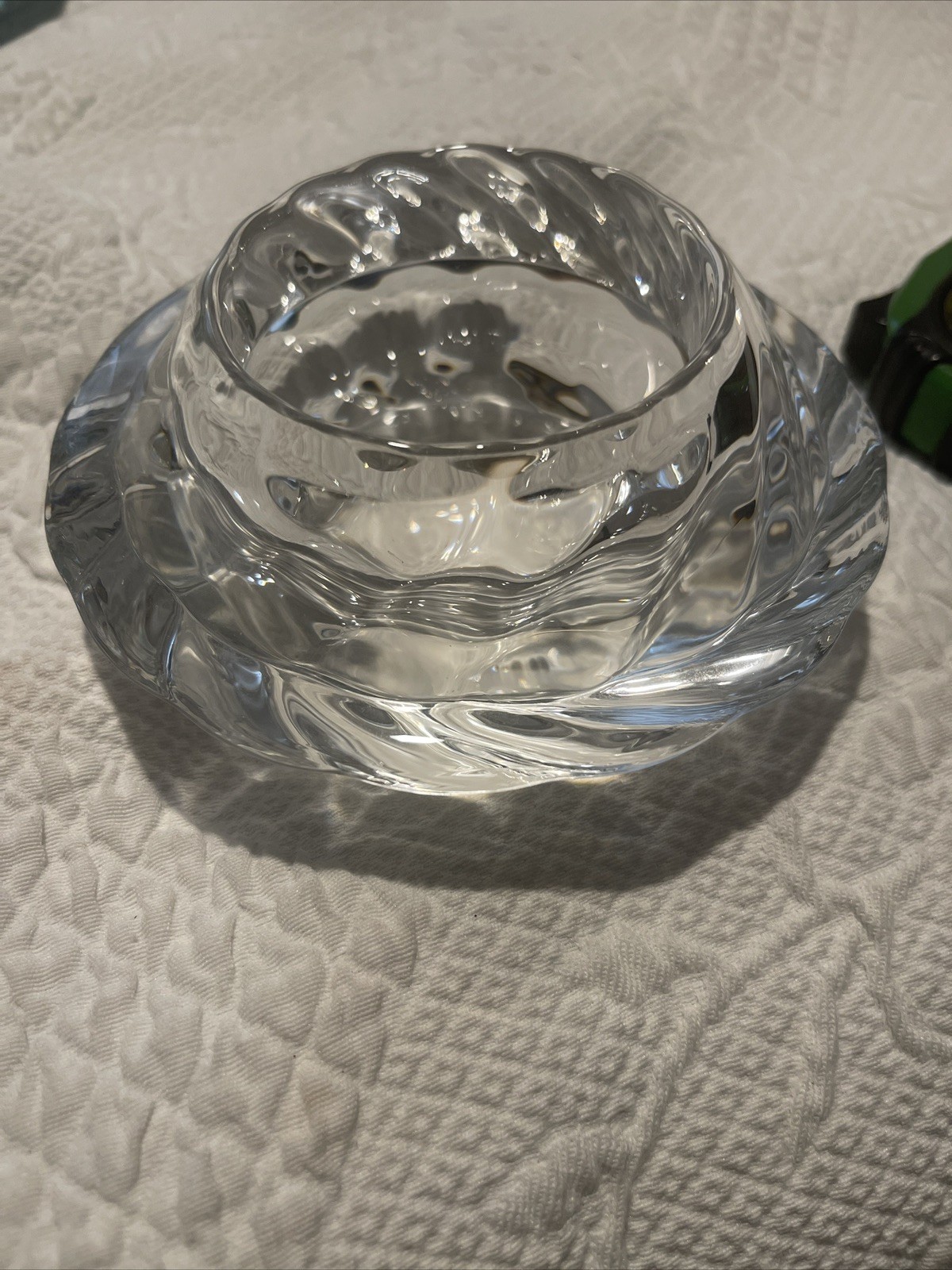 Heavy Lead Crystal Pillar Candleholder 3” High 6” Across. No Box Heavy Lead Crystal Pillar Candleholder 3” High 6” Across. No Box