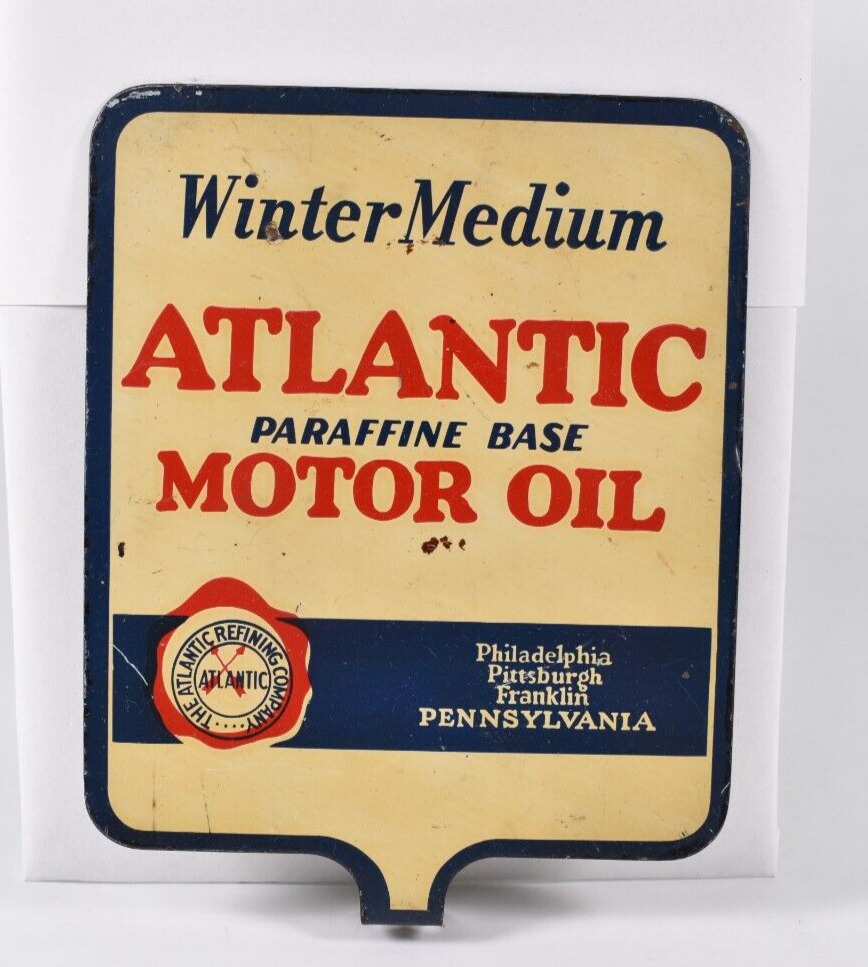 Rare Vintage Winter Medium Atlantic Motor Oil Double Sided Paddle Sign Gas & Oil