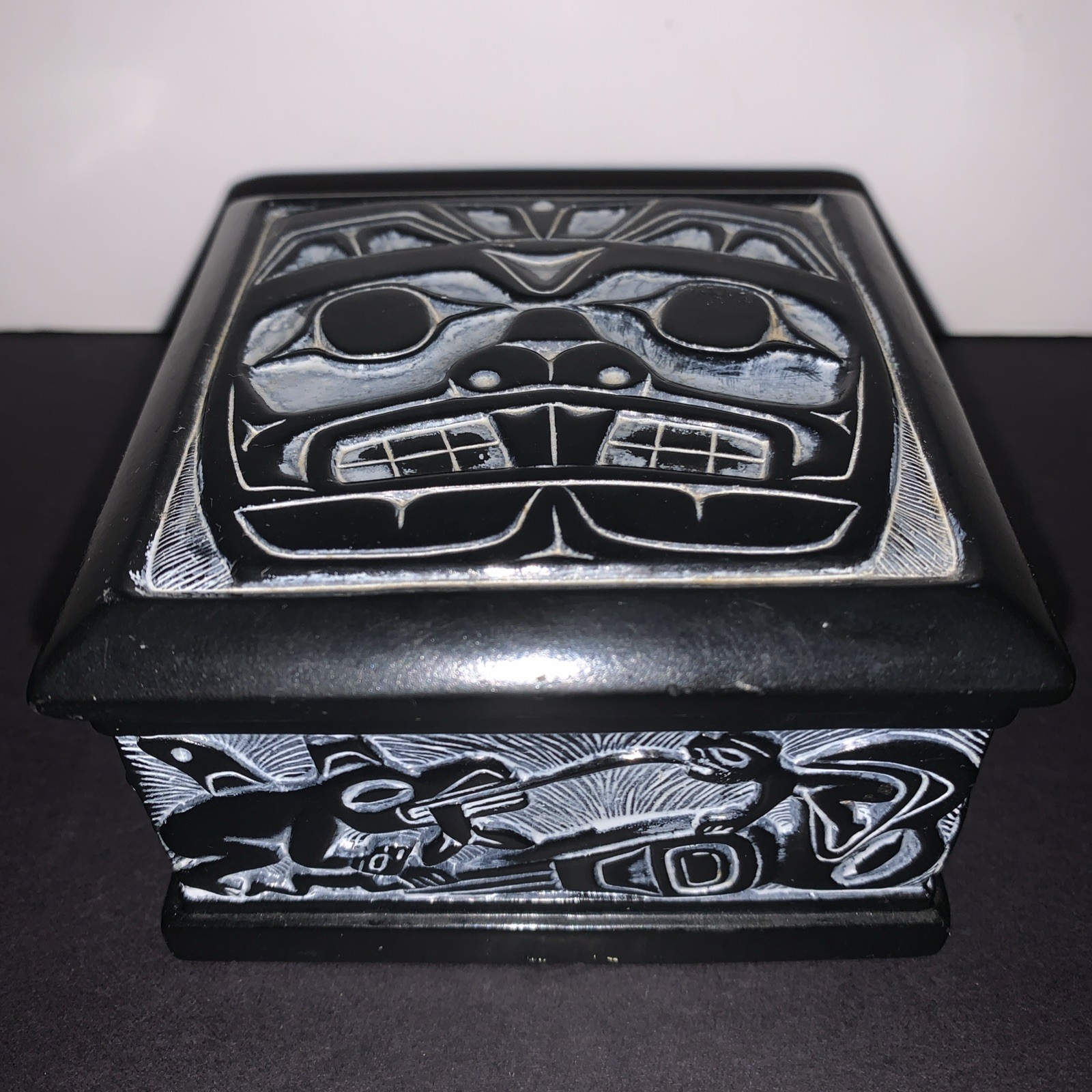 Haida Style Northwest Coast Carved Black Trinket Box Totem Native Art Decor