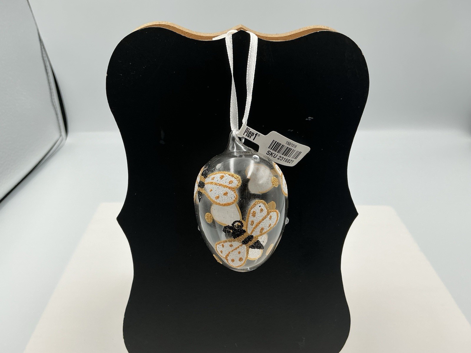 Rare Pier One Vintage Glass Glitter Bumble Bee Easter Egg Ornament