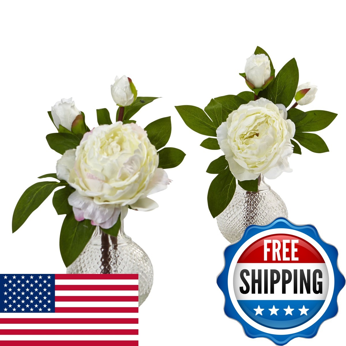 Nearly Natural 11in. Peony with Vase (Set of 2) Nearly Natural 11in. Peony with Vase (Set of 2)