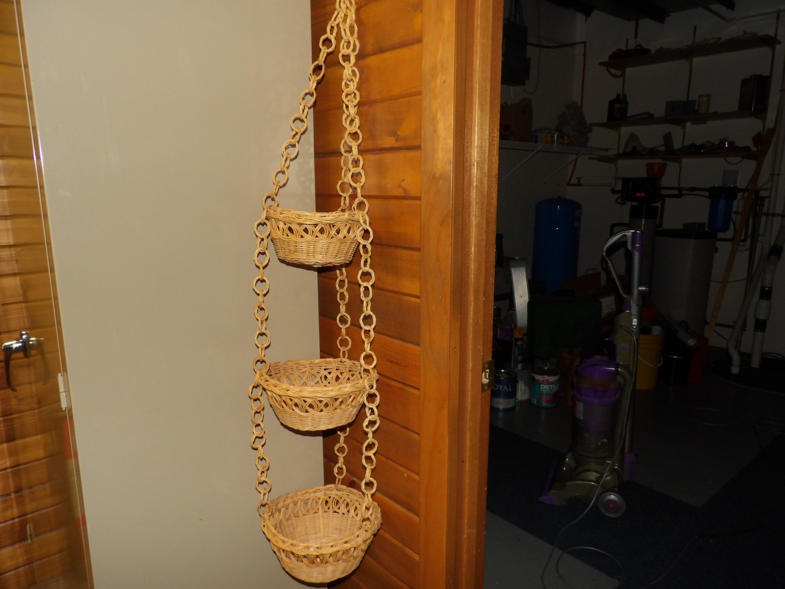 Vintage Hanging 3 Tier Wicker Woven Boho Plant Fruit Baskets Chain Link 44