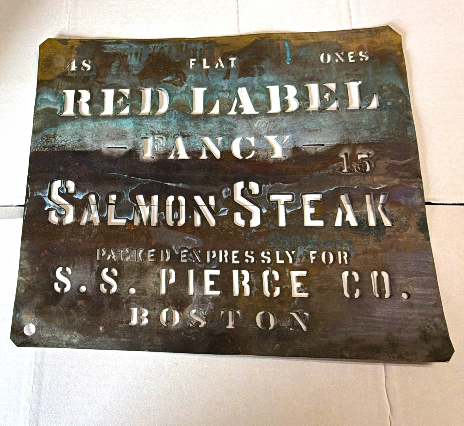 Vintage Cannery Red Label Salmon Brass Crate Stencil - Original