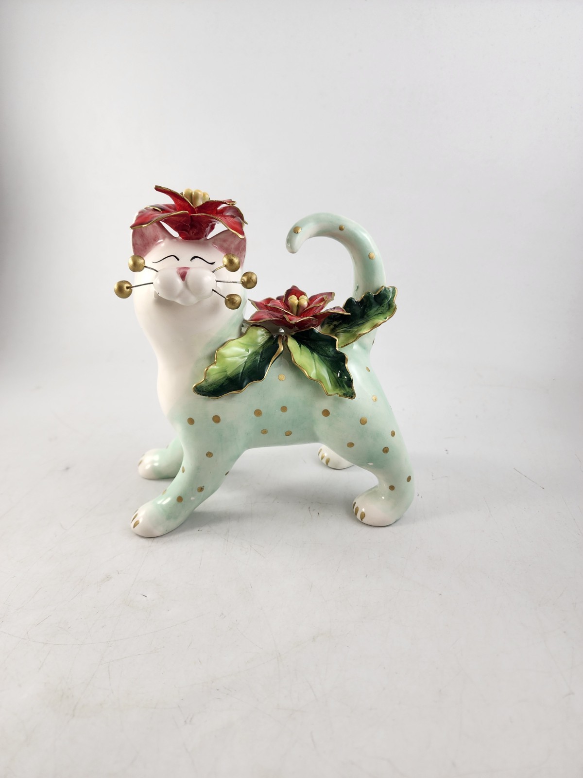 Whimsiclay Cat Amy Lancombe Poinsettia  Figurine 2005 #87118 Christmas Whimsy 