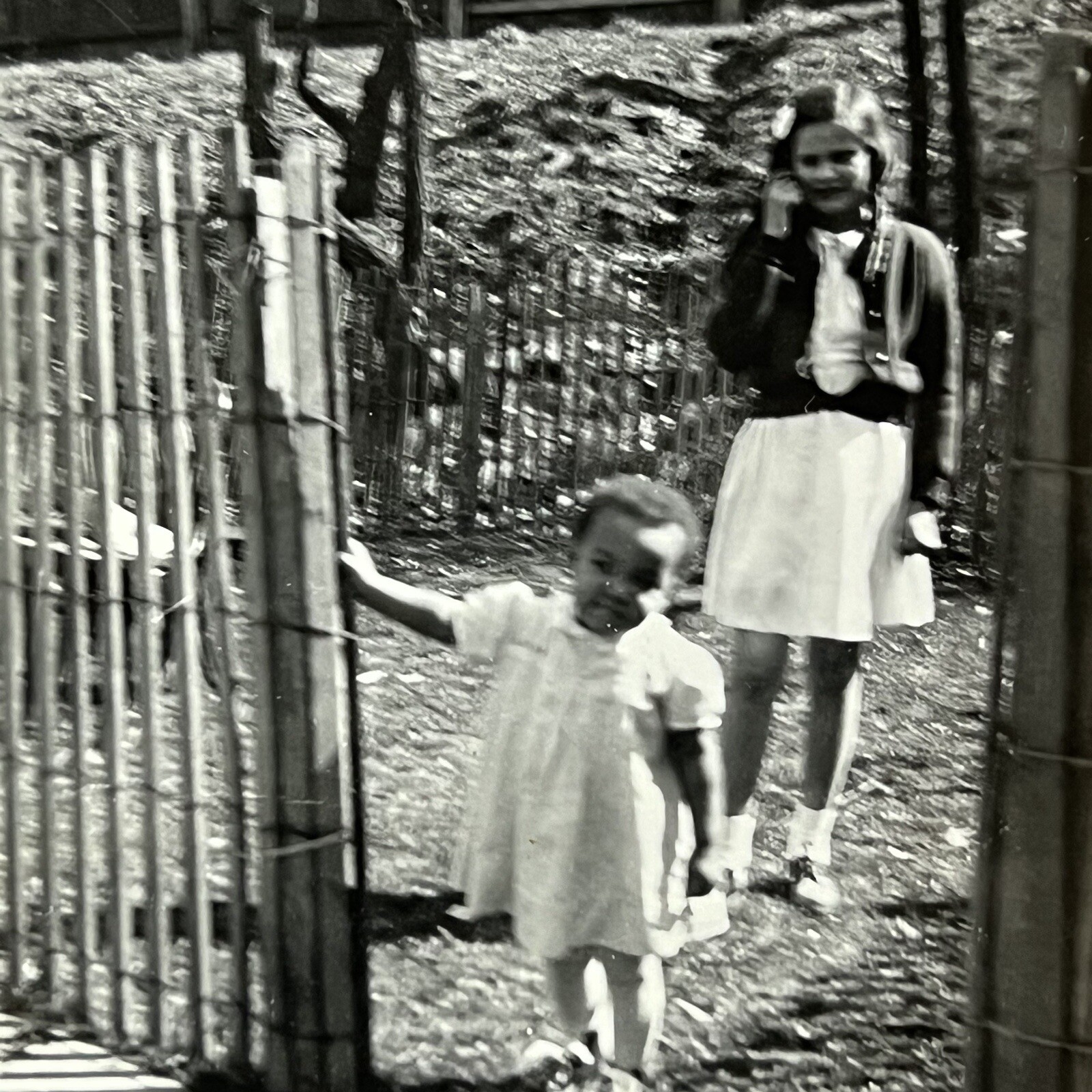 Vintage B&W Snapshot Photograph Adorable Black African American Girl Outdoors