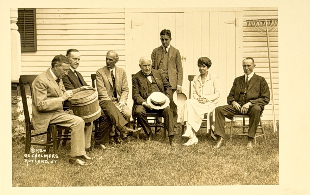 Calvin Coolidge Thomas Edison Sap Bucket Plymouth VT RPPC Photo Postcard 1924