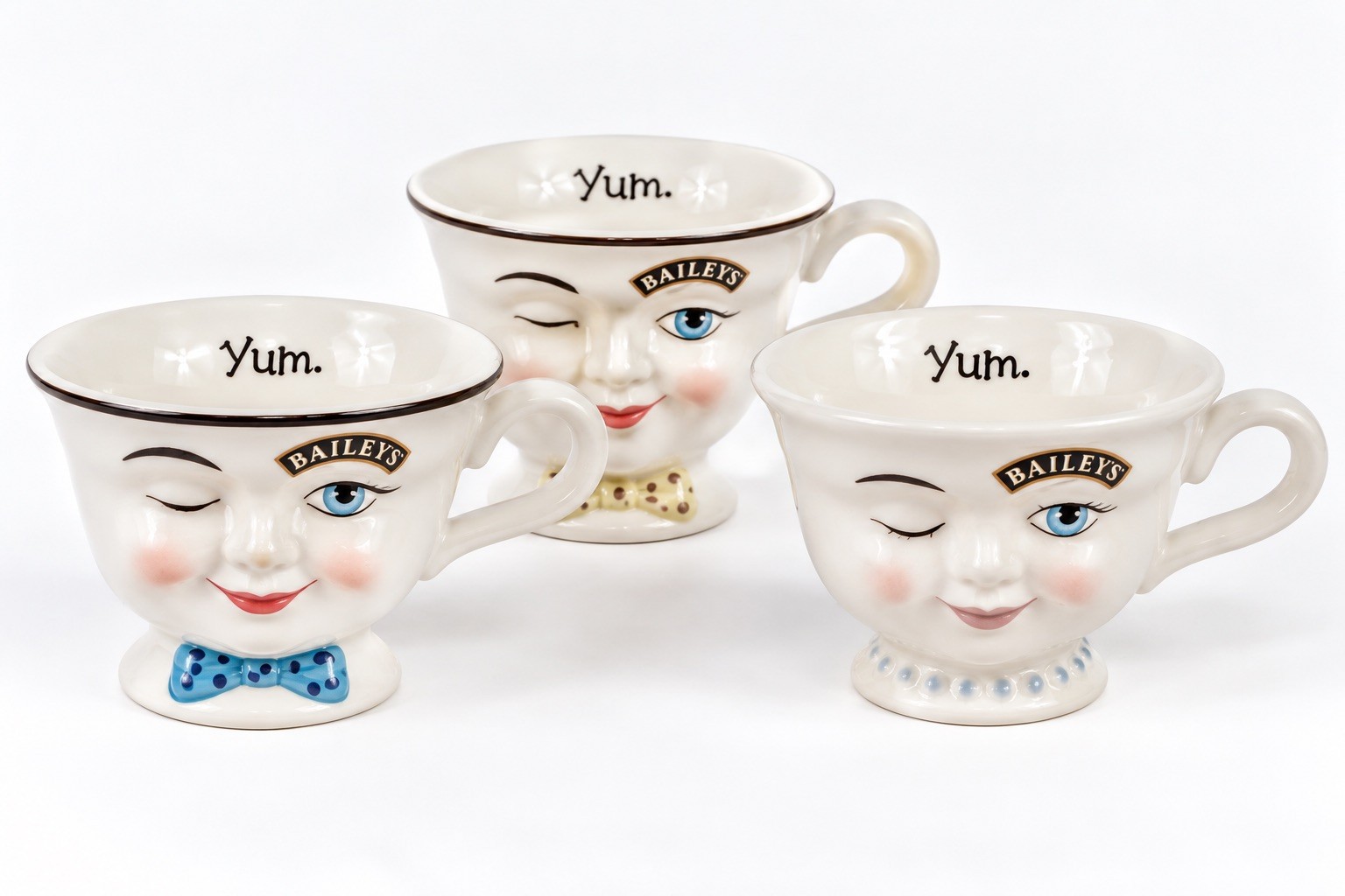 Vintage Baileys Irish Cream Winking Face Cups Set of 3 Yum Coffee Mugs