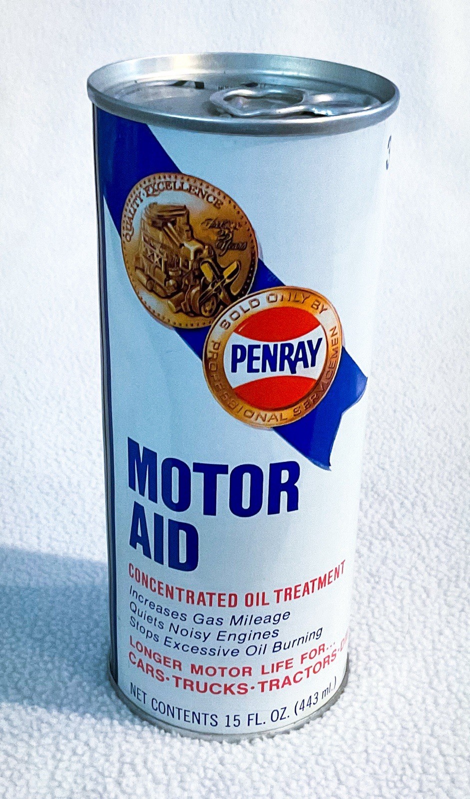 1970s Vtg Penray Motor Aid Oil Treatment 15 oz Sealed Advertising Metal Can 70’s