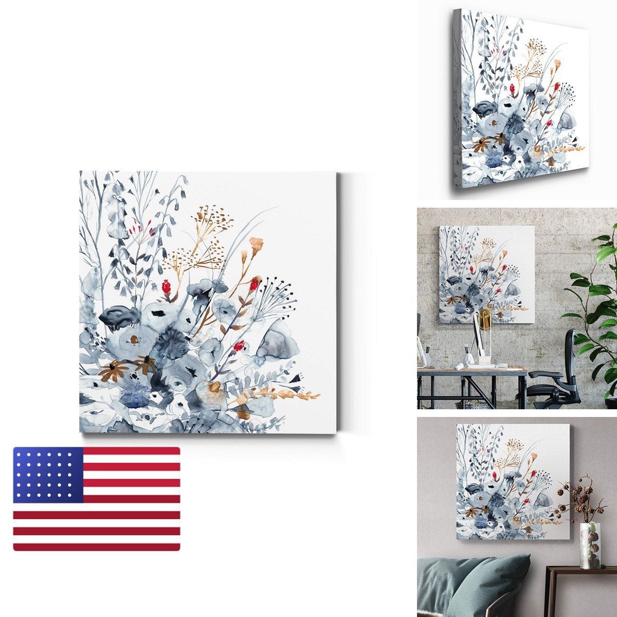 Renditions Gallery Square Canvas Wall Art Indigo & Ochre II 32X32