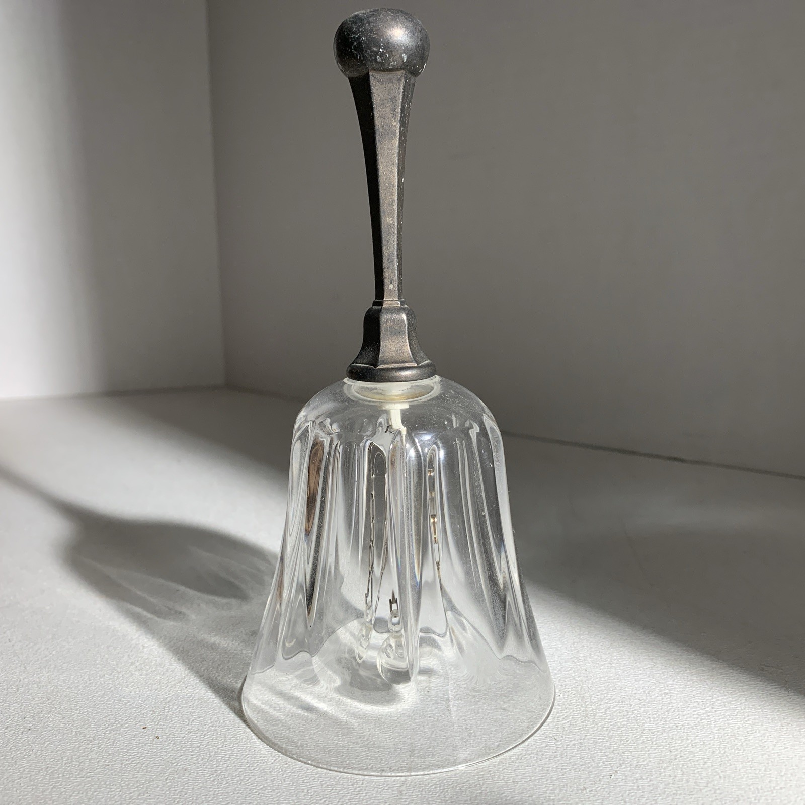 Vintage Leonard Clear Crystal Glass Silver-Plate Handle Dinner Bell Italy