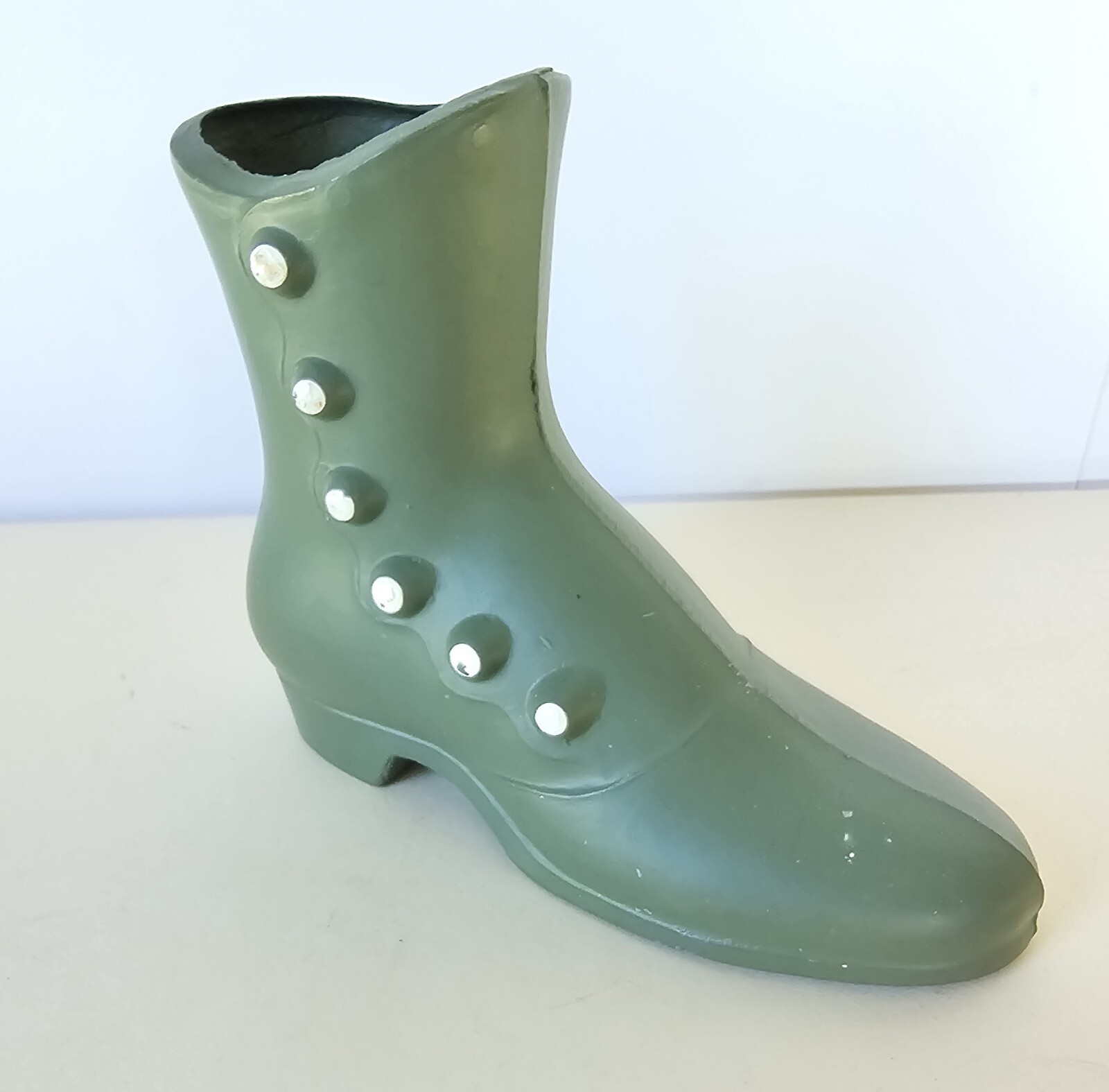 Vintage Cast Metal Green Victorian Button Up Boot Shoe Vase Door stop