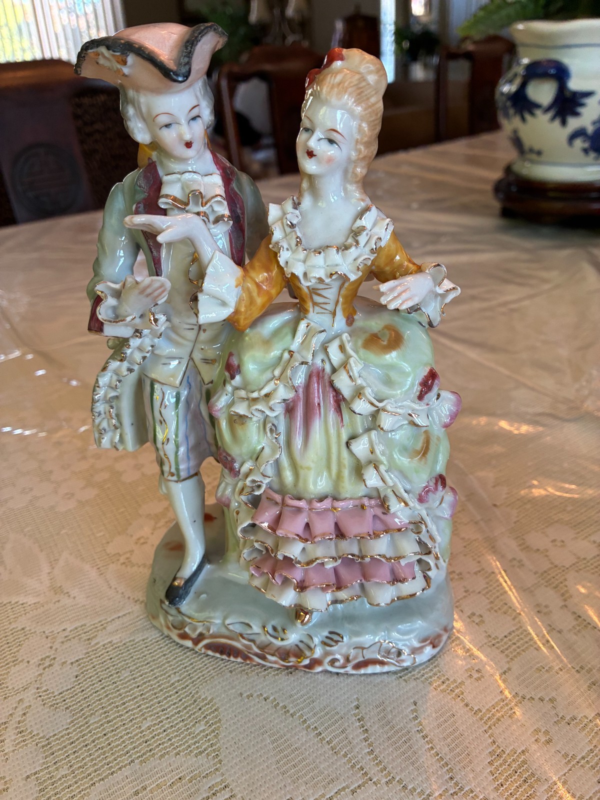 VINTAGE 1950\'S BONE CHINA FIGURINE, VICTORIAN MAN/WOMAN