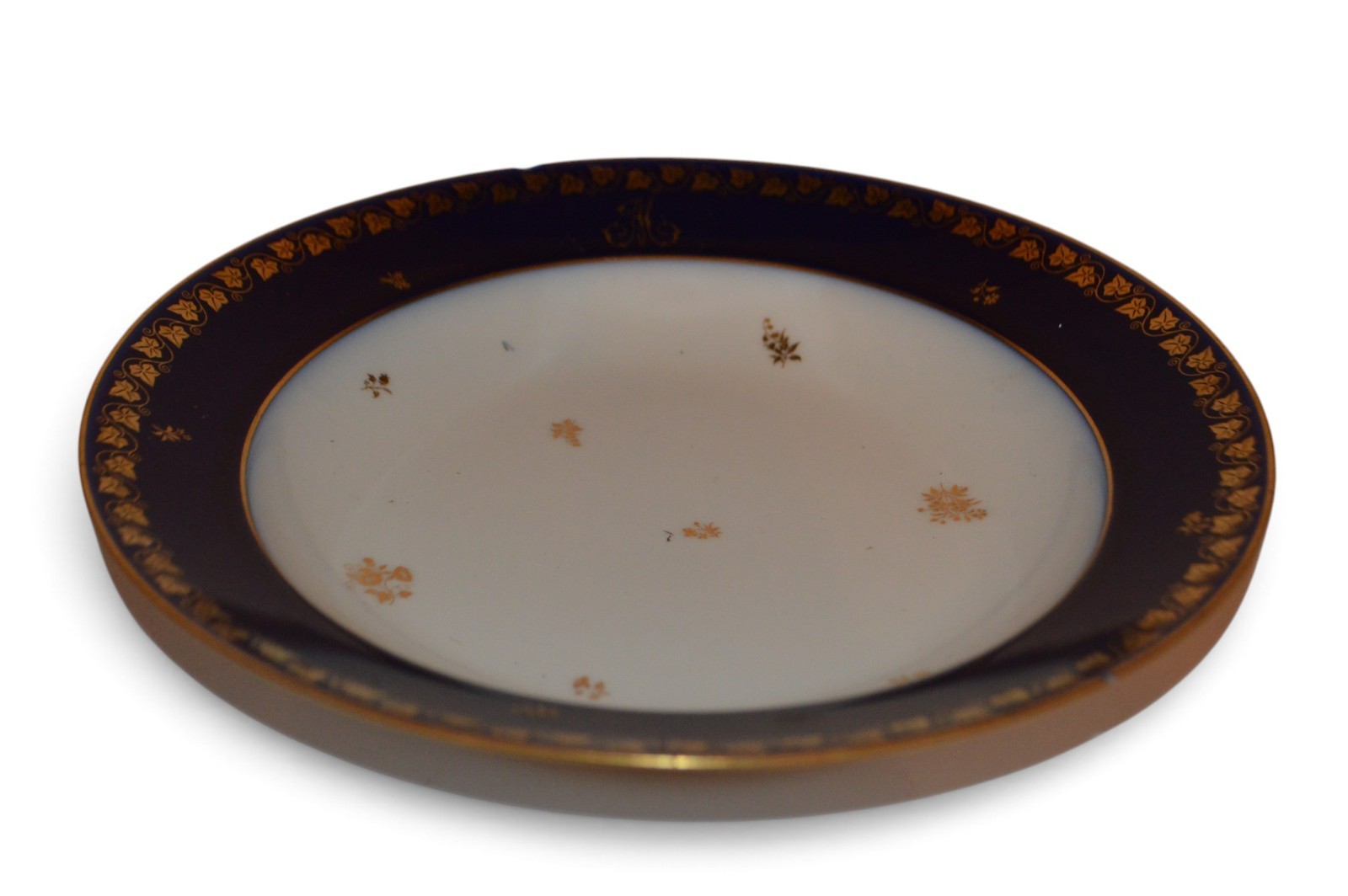Antique Sèvres Porcelain Navy Blue Gold Ivy Monogram Bowl 1921/1924 France