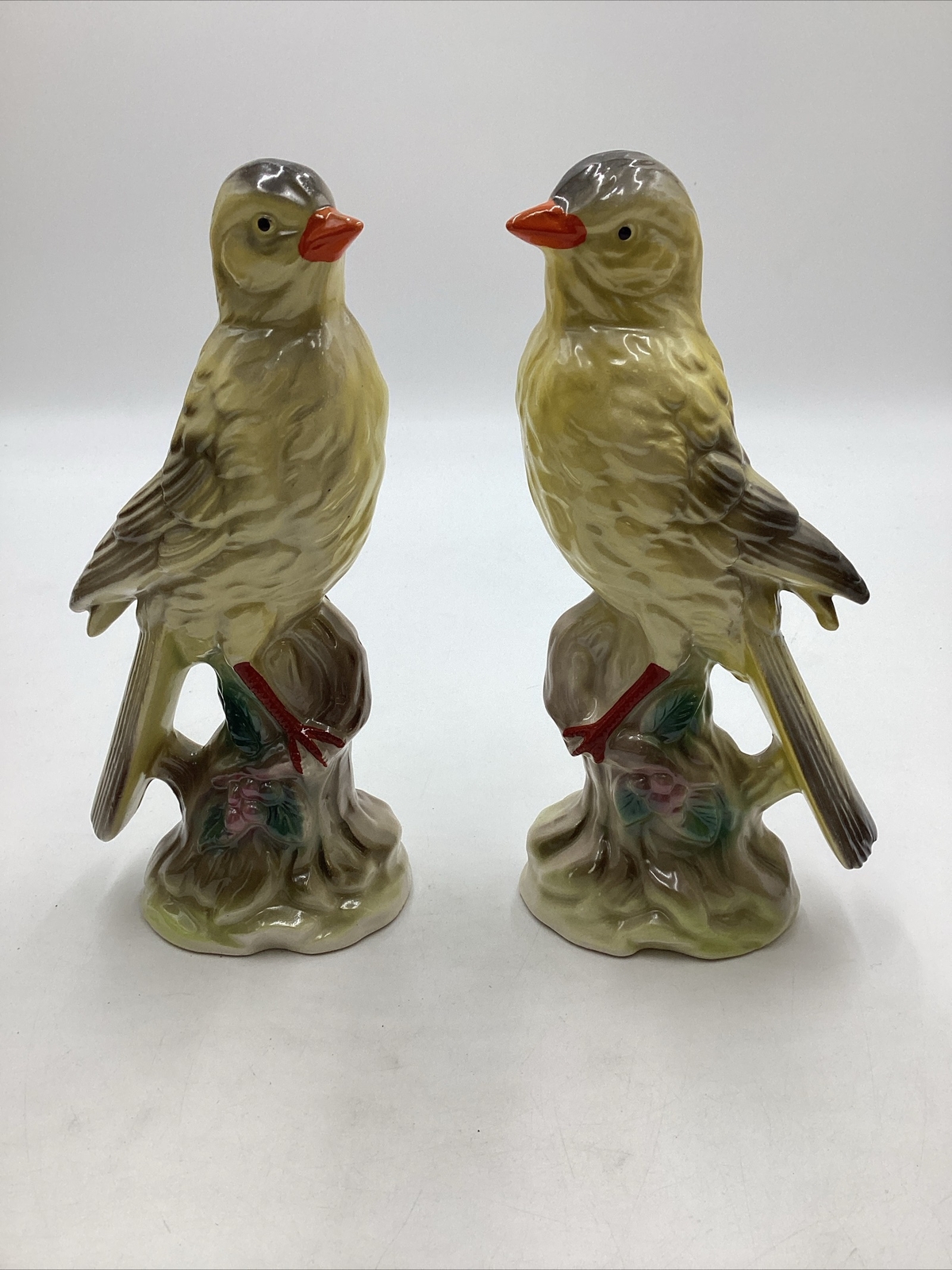 Set of 2 Vintage Yellow Glossy Porcelain Bird Figurines