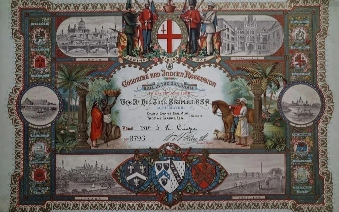 1886 Colonial Indian Exhibition LONDON Reception Ball INVITATION Guildhall