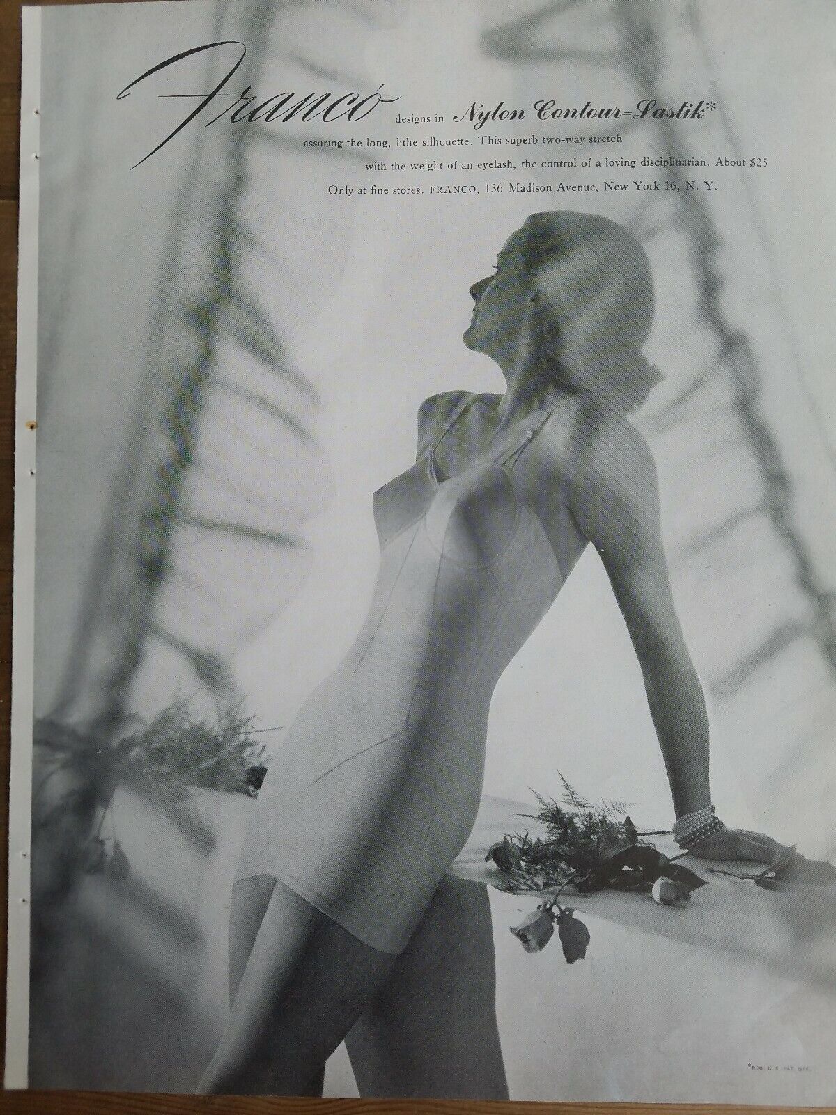 1948 womens Franco Nylon Contour Lastik 1 piece girdle garters bra fashion ad