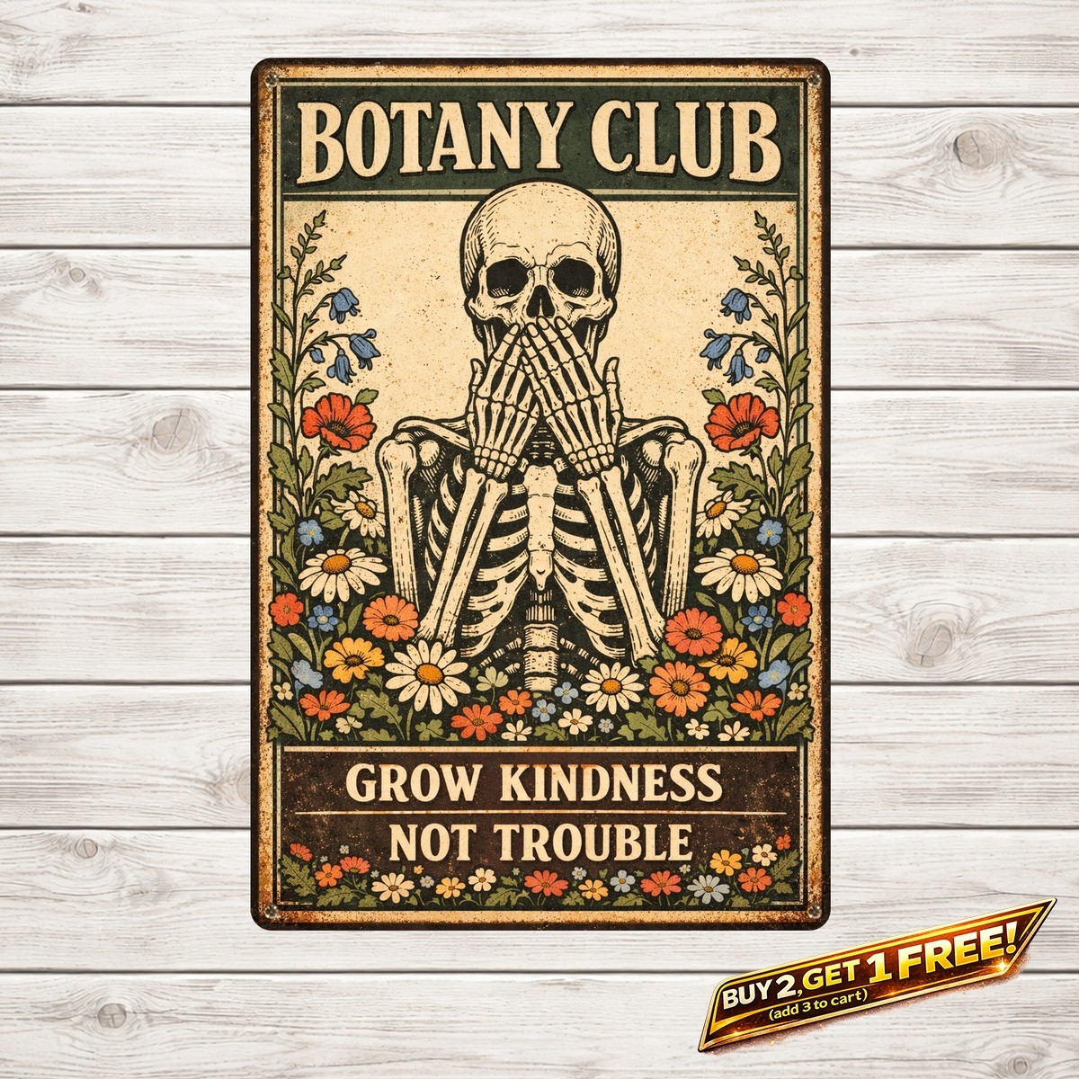 Funny Skull Gardening Sign Murder Is Wrong Retro Gothic Metal Tin Plaque