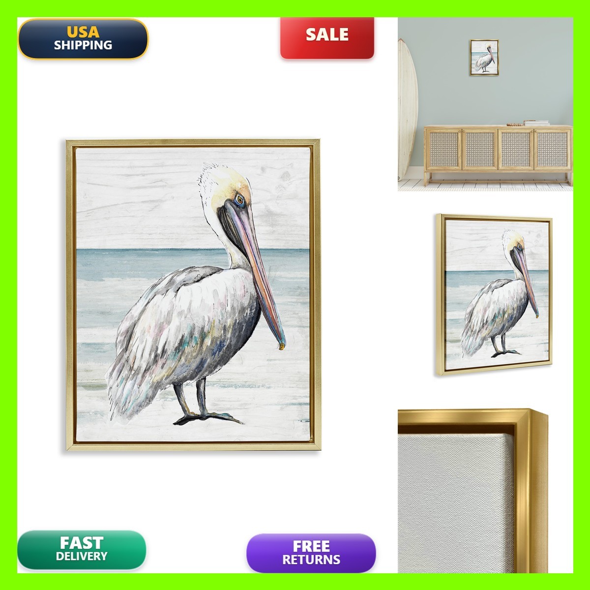 Stupell Industries Rustic Pelican Shoreline Coastal 16 X 20 Inch Canvas In