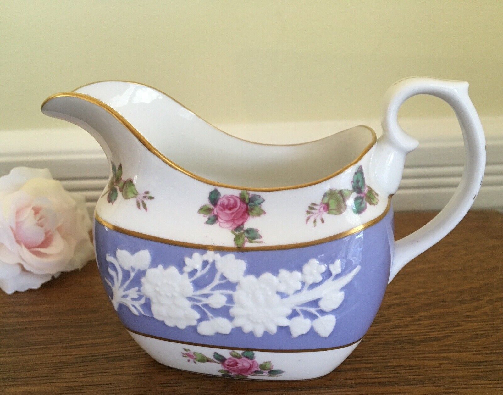 Maritime Rose Blue by Spode of England CREAMER Embossed Flowers & Gold Trim