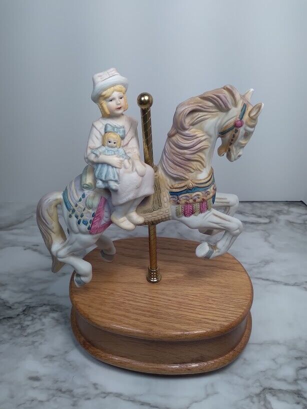  Willitts 1989 Carousel Music Box Young Girl w/ Doll on Carousel Horse