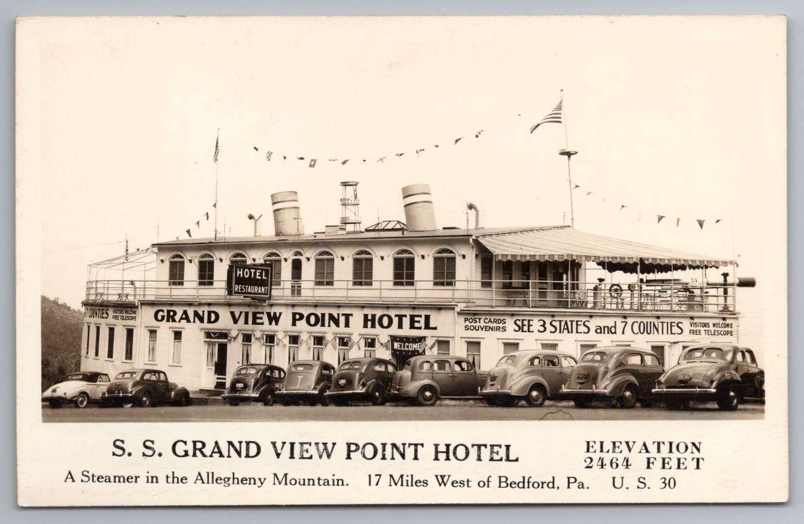 Rppc S.S. Grand View Point Hotel Cars Bedford Pennsylvania PA Unp Postcard