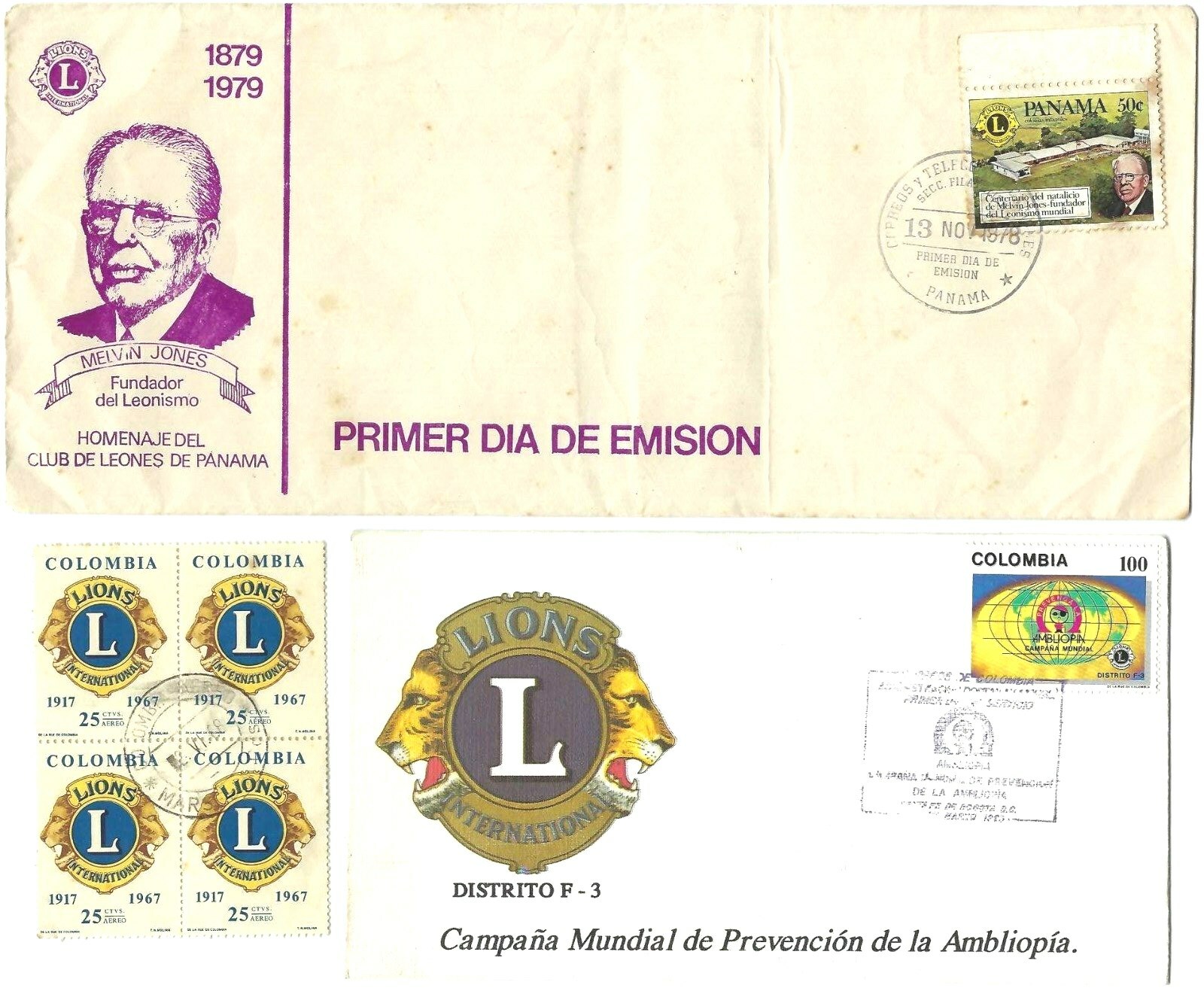 LIONS.- PANAMA- F.D.C. COLOMBIA BKLT OF 4 cancel.>  F.D.C  ''AMPLIOPIA''