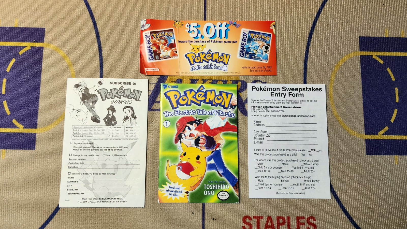 Vintage 1999 Pokemon Lot Electric Tale of Pikachu 1 Manga Game Boy Coupon Insert