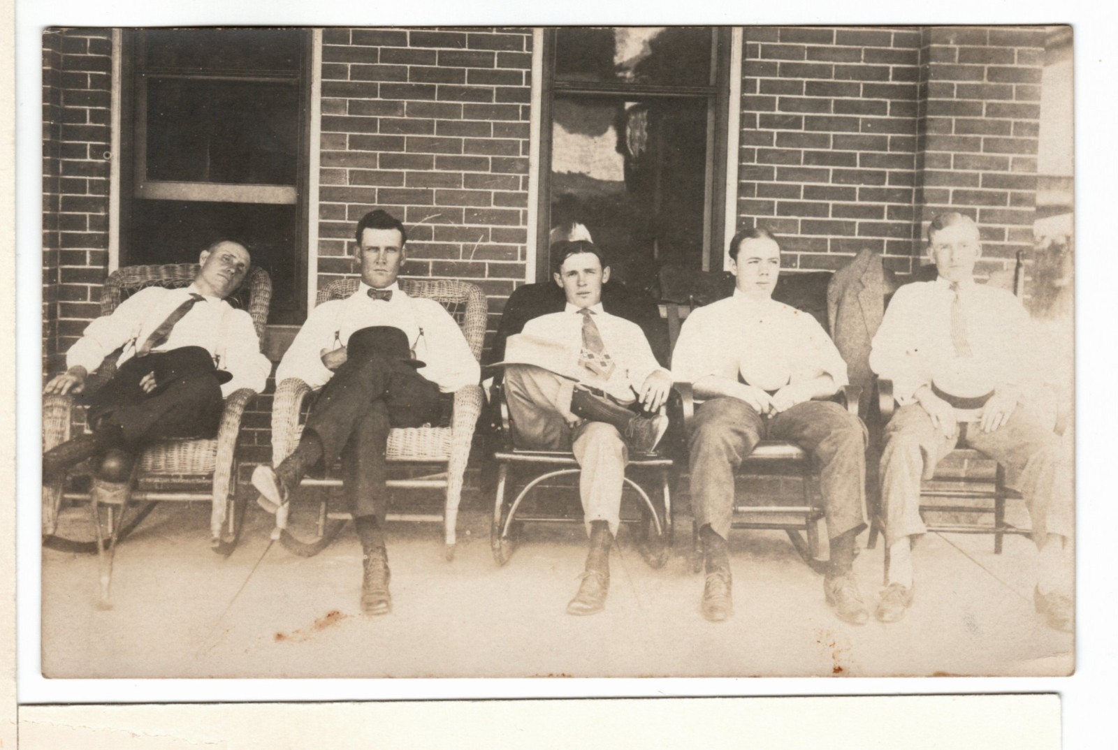 Vintage RPPC Group of Men Dressed Up on a Porch Real Photo Postcard-VP3