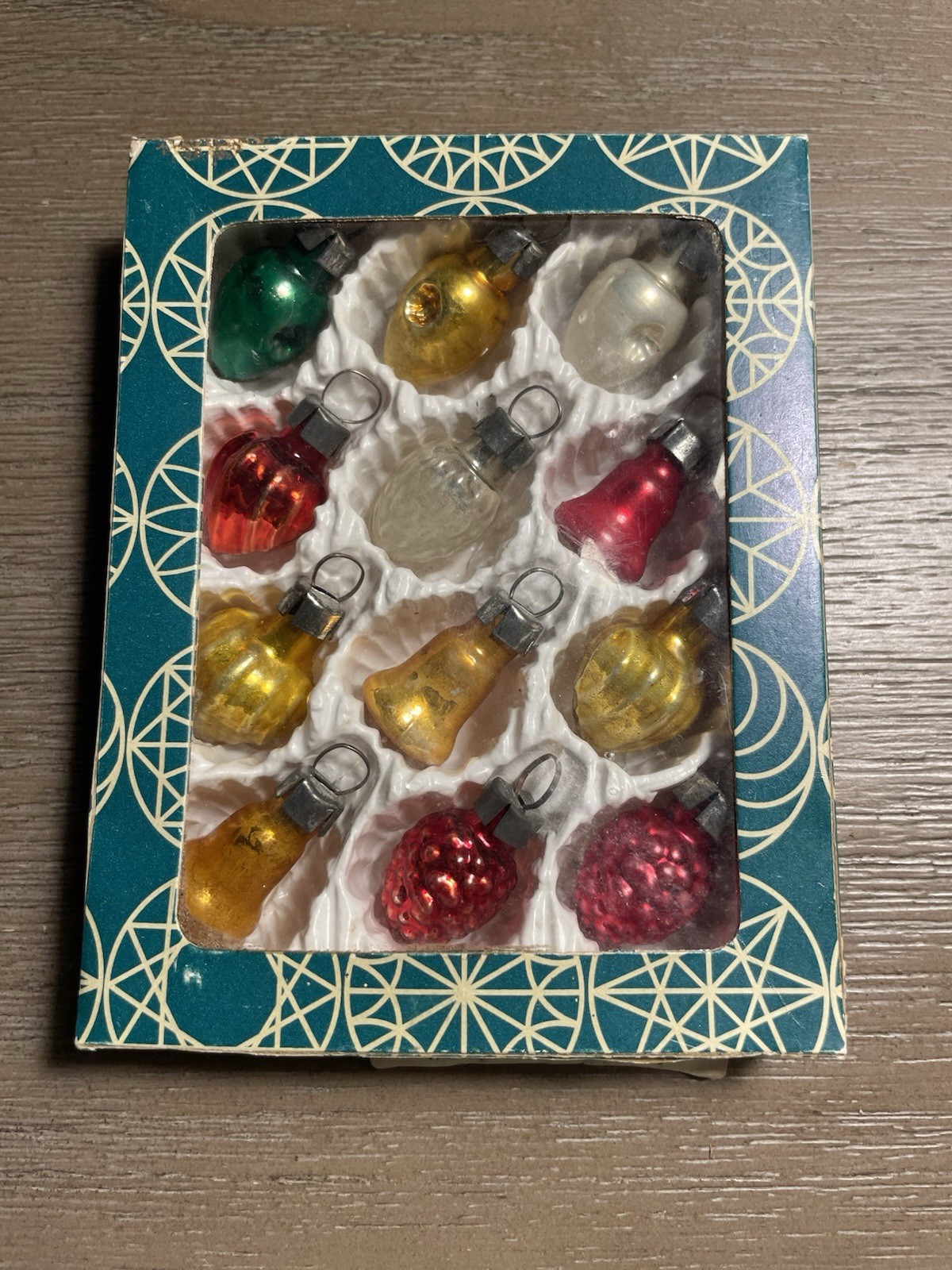 Vintage Eckartina 12 Mini Glass Christmas Ornaments West Germany Original Box
