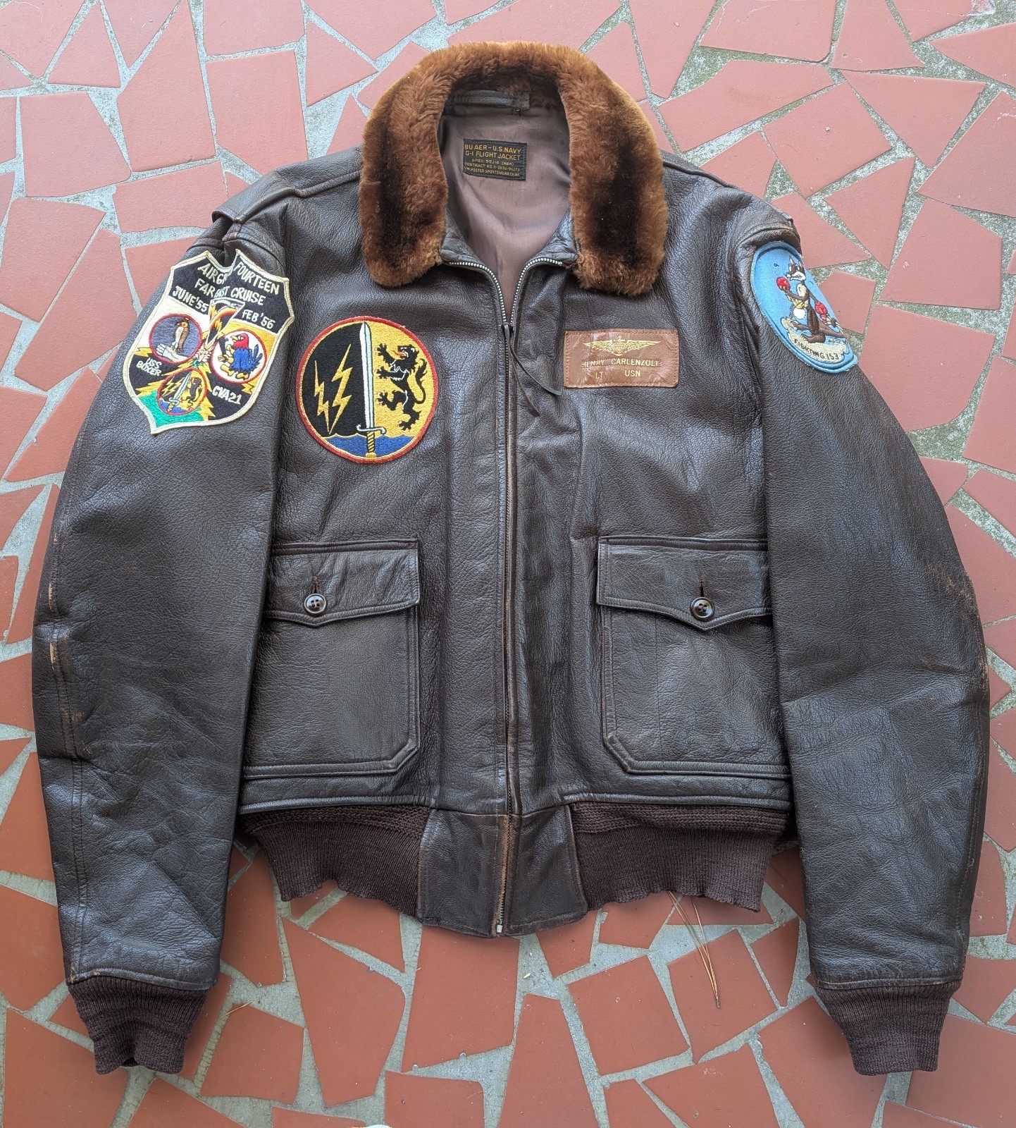 ORIGINAL KOREAN  WAR SIZE 42 55J14, G-1, L.W. FOSTER USN LEATHER FLIGHT JACKET