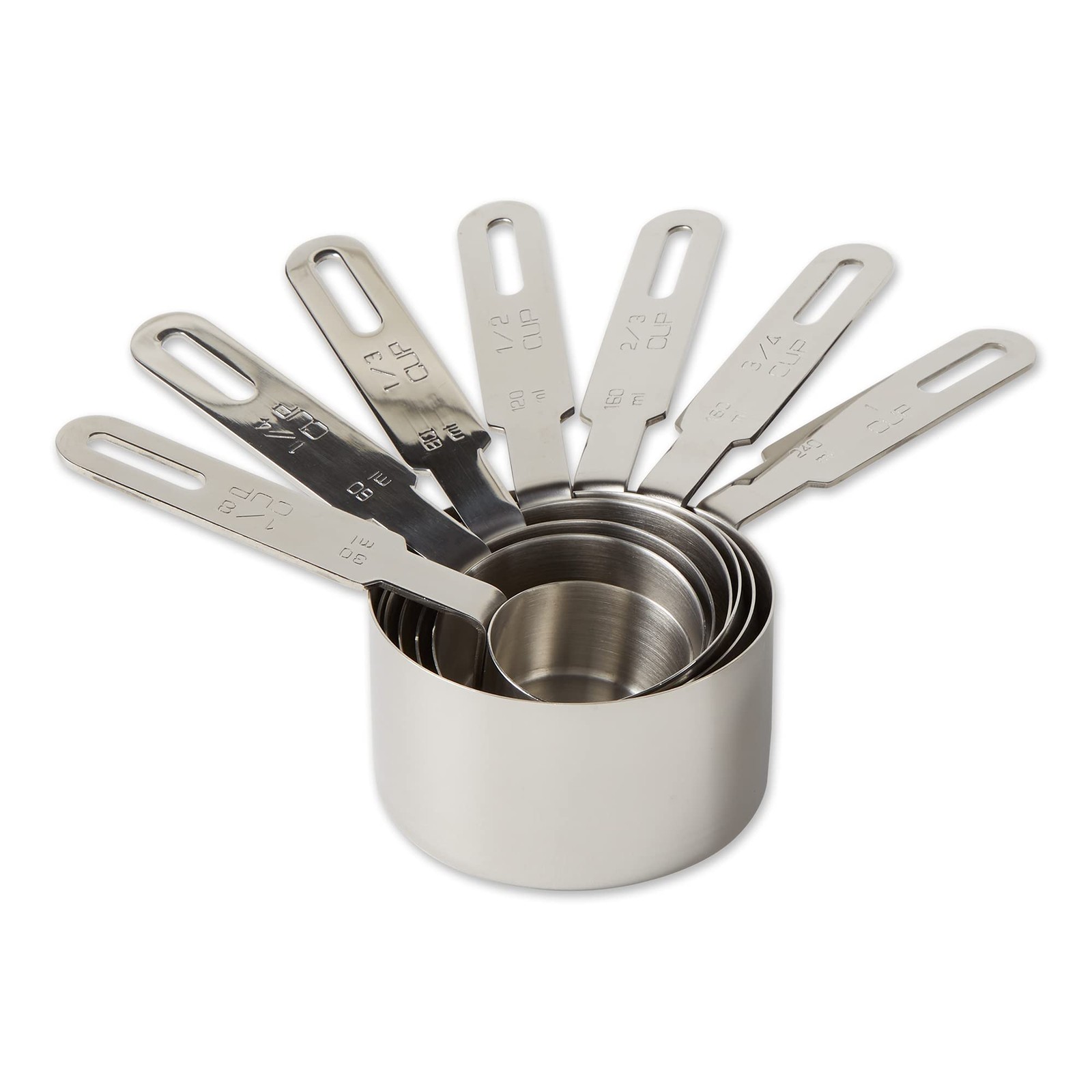 RSVP International Stainless Steel Measuring Cups Set 7 Nesting 1/8 to 1 Cup