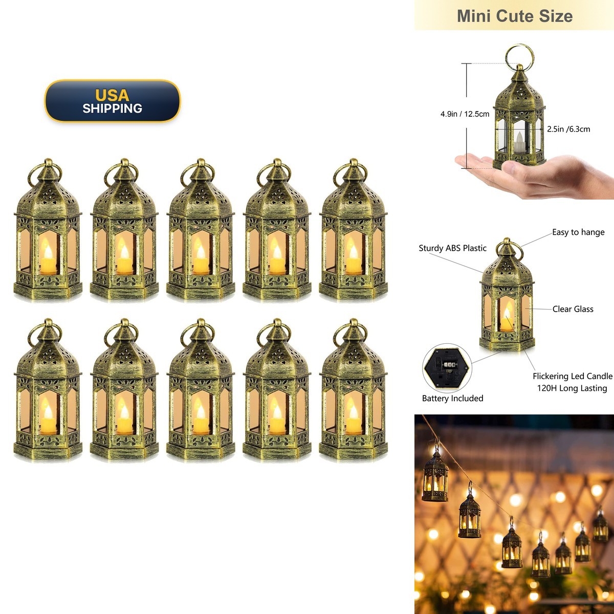 Hewory 10PCS Gold Mini Lanterns Party Decoration Flickering LED Candle Hewory 10PCS Gold Mini Lanterns Party Decoration Flickering LED Candle