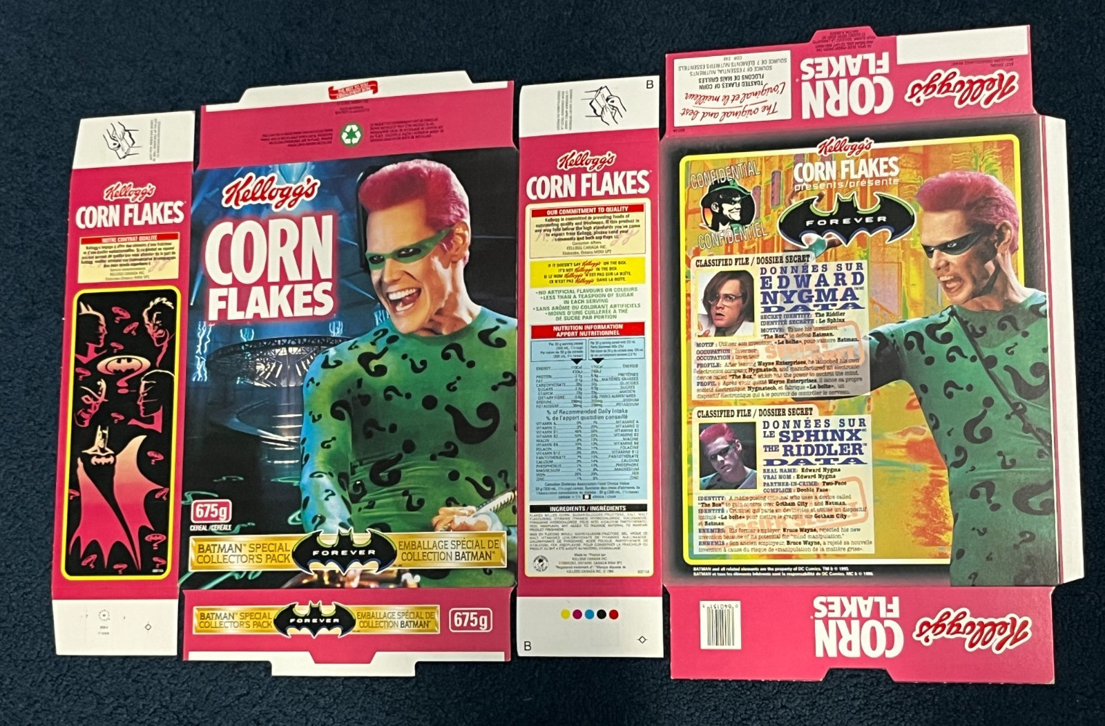 Kellogg’s BATMAN FOREVER Cereal Box Press Proof Jim Carrey Riddler RARE UNUSED Kellogg’s BATMAN FOREVER Cereal Box Press Proof Jim Carrey Riddler RARE UNUSED
