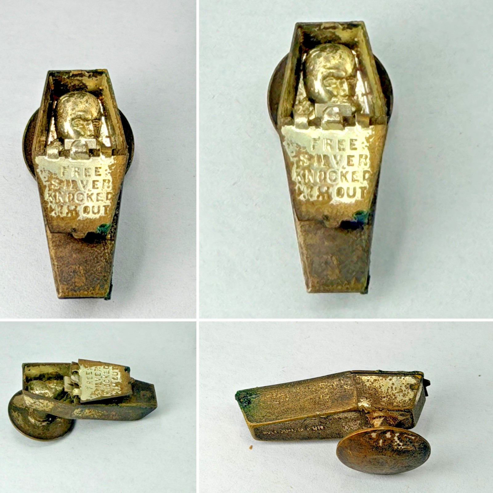 1896 William Jennings Bryan Mechanical Coffin Lapel Stud Political Campaign