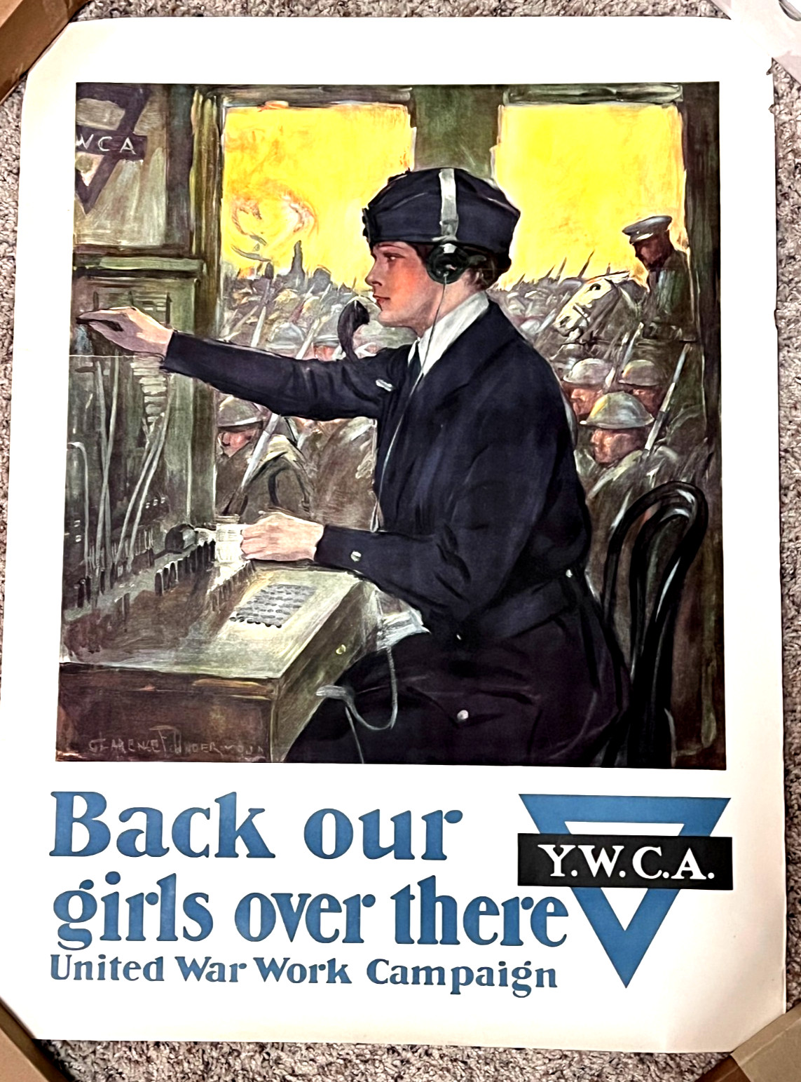 1918 YWCA United War Work Campaign Back Our Girls Over There F. Underwood 28x21