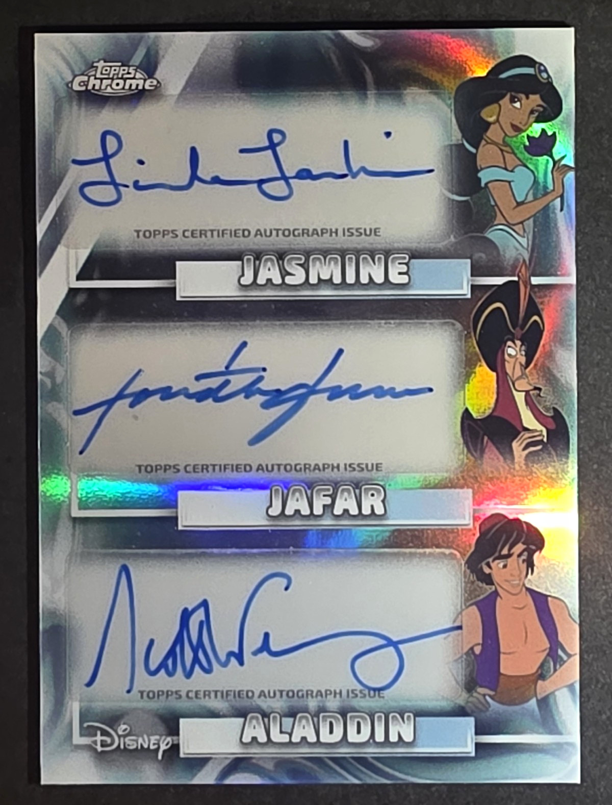 Topps 2026 Disney Chrome Aladdin Authentic Triple Auto Jasmine Jafar  TR-LFW