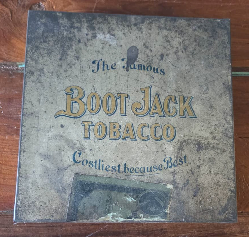 Vintage Boot Jack Chewing Tobacco Tin 1 Lb Pound Antique Advertising Kentucky