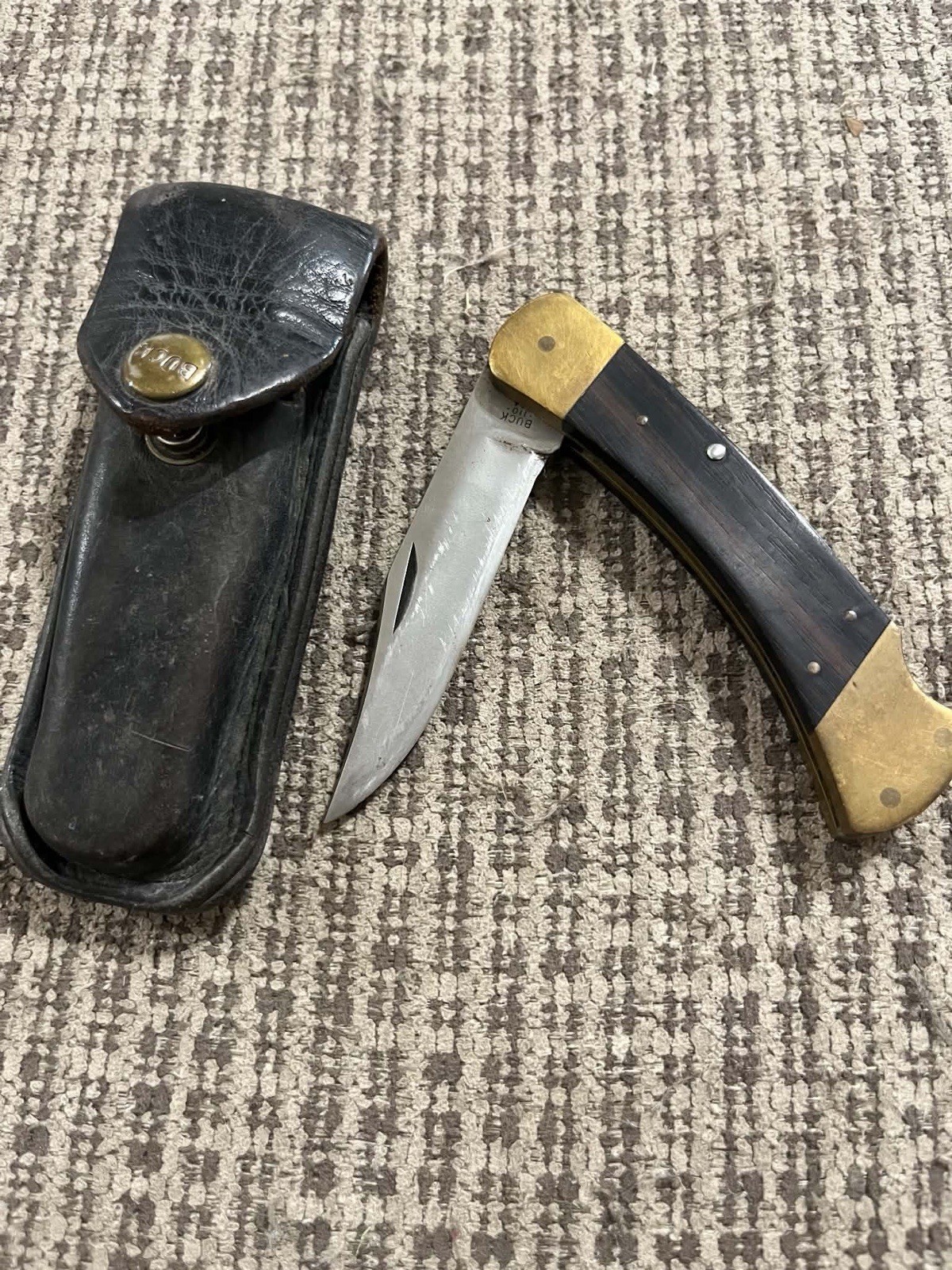 Vintage Buck 110 Folding Hunter Knife Two Dot 1974-1980 w/ Original Leather Shea