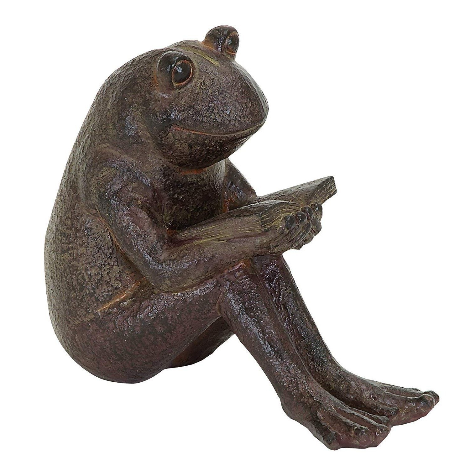 Bellaa Quite Reading Garden Frog Statue, Polystone